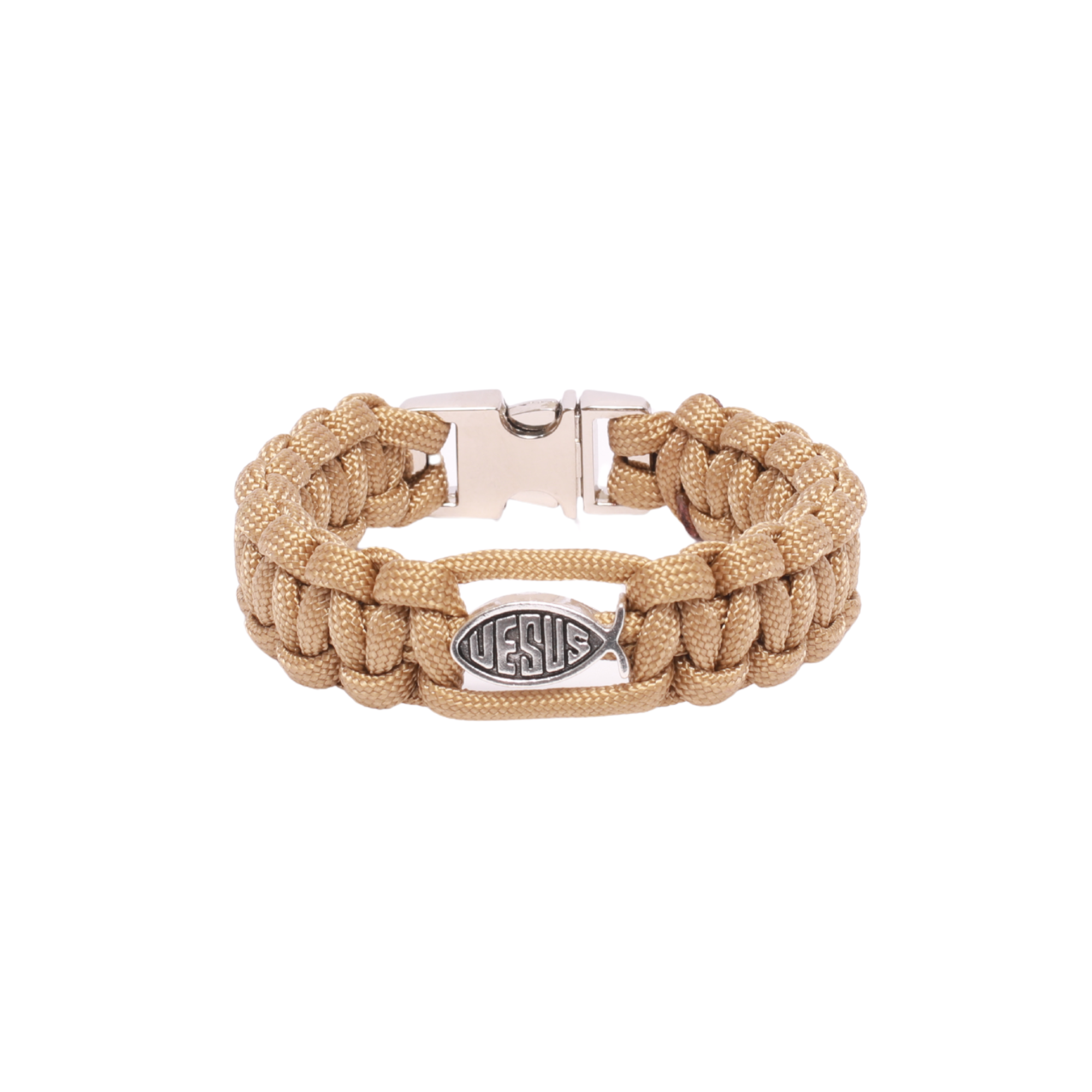 Bracelet - Cobra Style - Tan - Metal Jesus Fish Bead