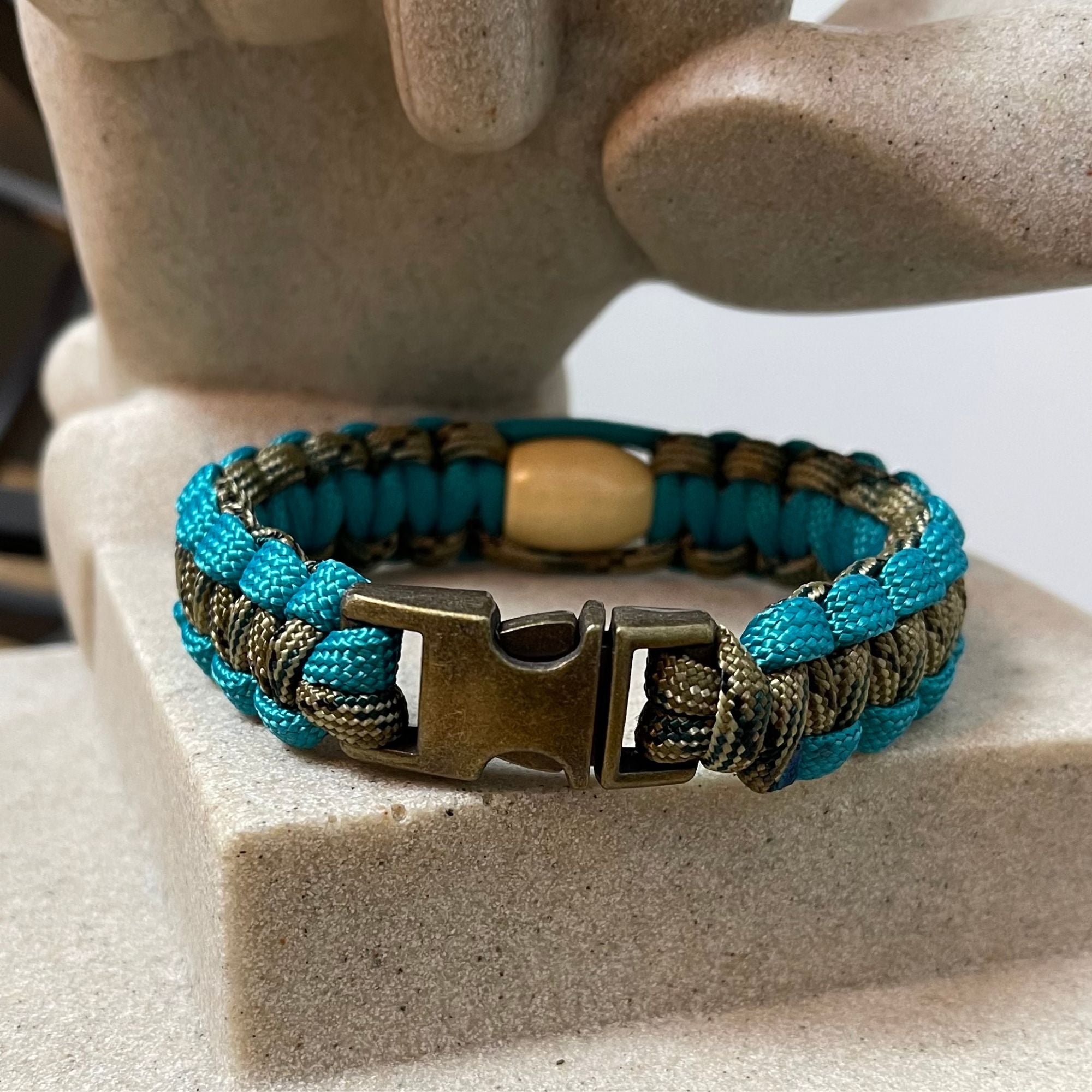Bracelet - Wood Beads - Teal and Ground Camo