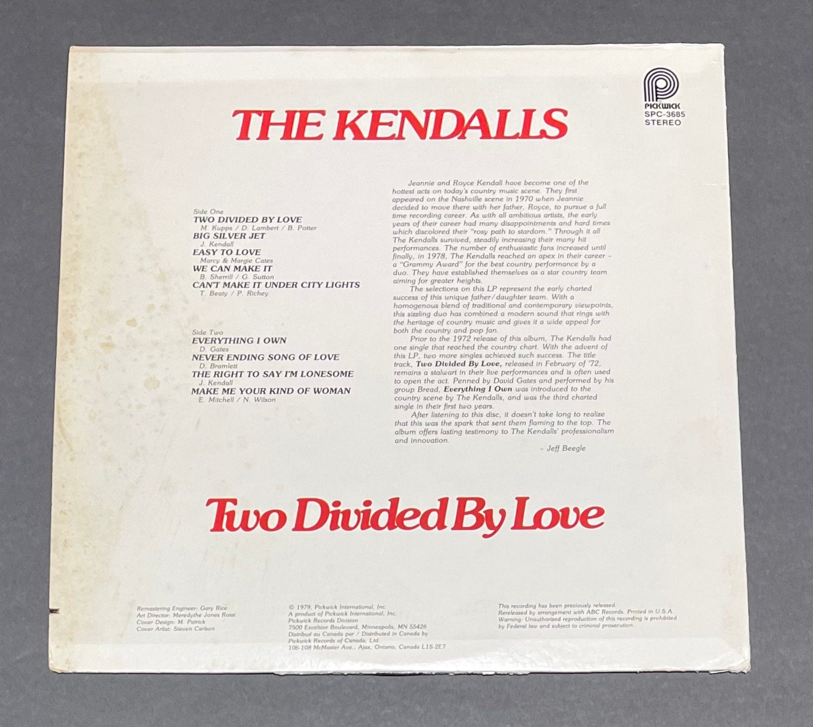 Vintage Vinyl - The Kendalls – Two Divided By Love - 1979 - Folk, World, Country – VG+