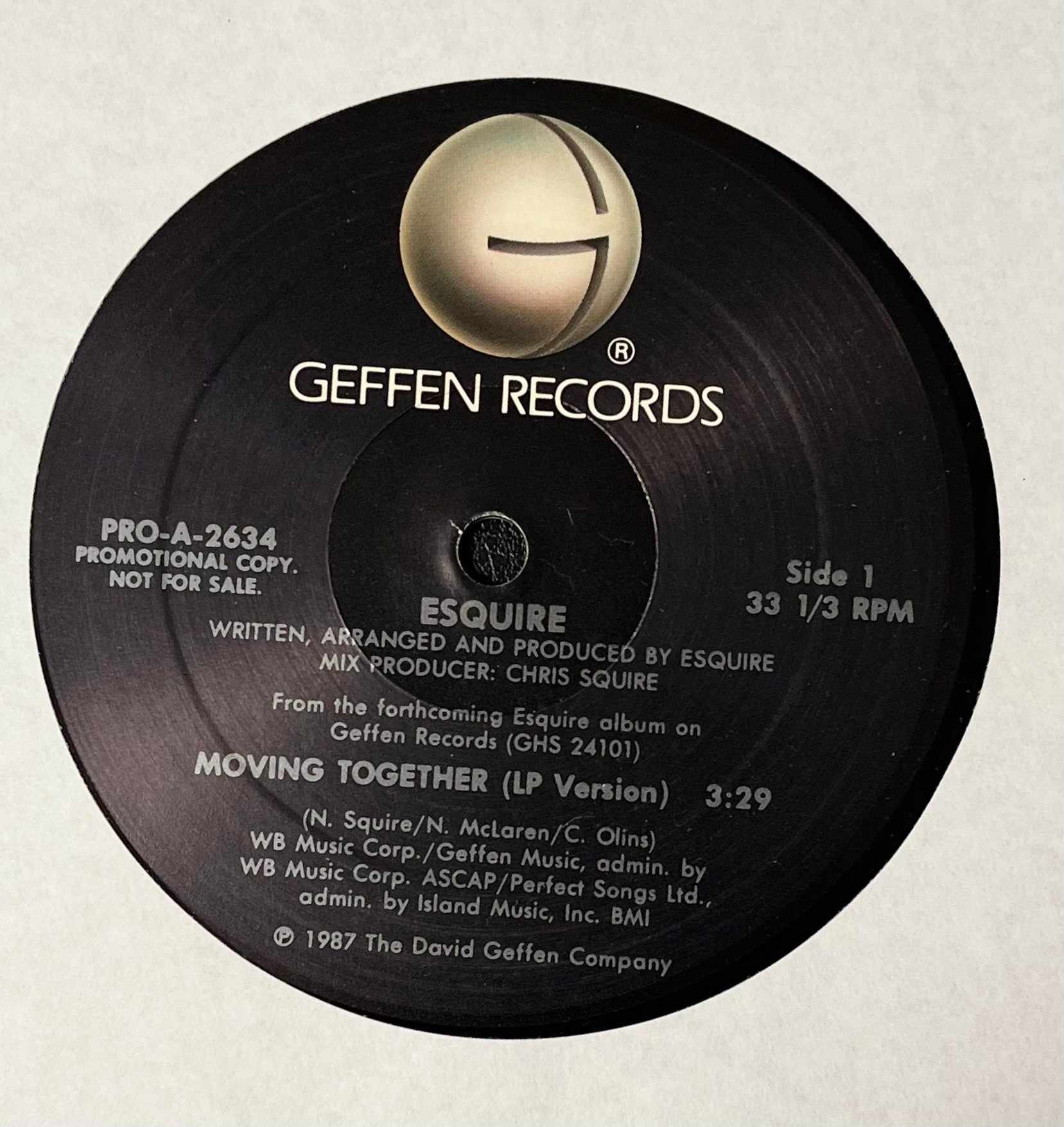 Vintage Vinyl - Esquire - Moving Together Geffen Records - 1987 - VG+ / Rock/Pop/Prog Rock – 12"Vinyl Album
