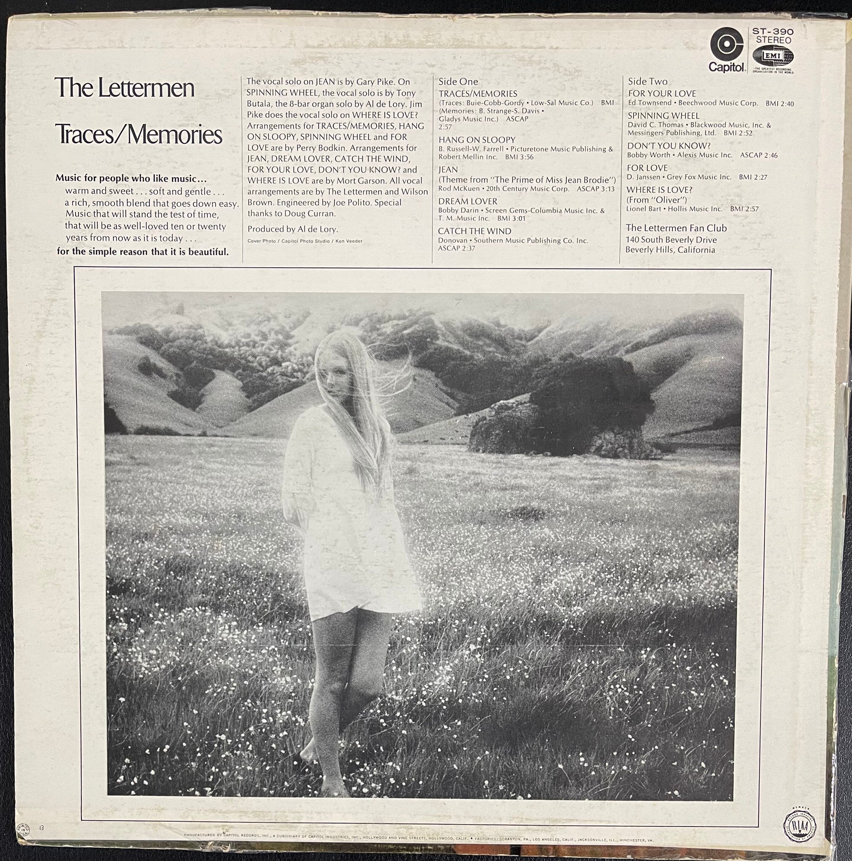Vintage Vinyl - The Lettermen - Traces/Memories - 1969 - Pop/Vocal - Capitol Records - ST 390 - VG+