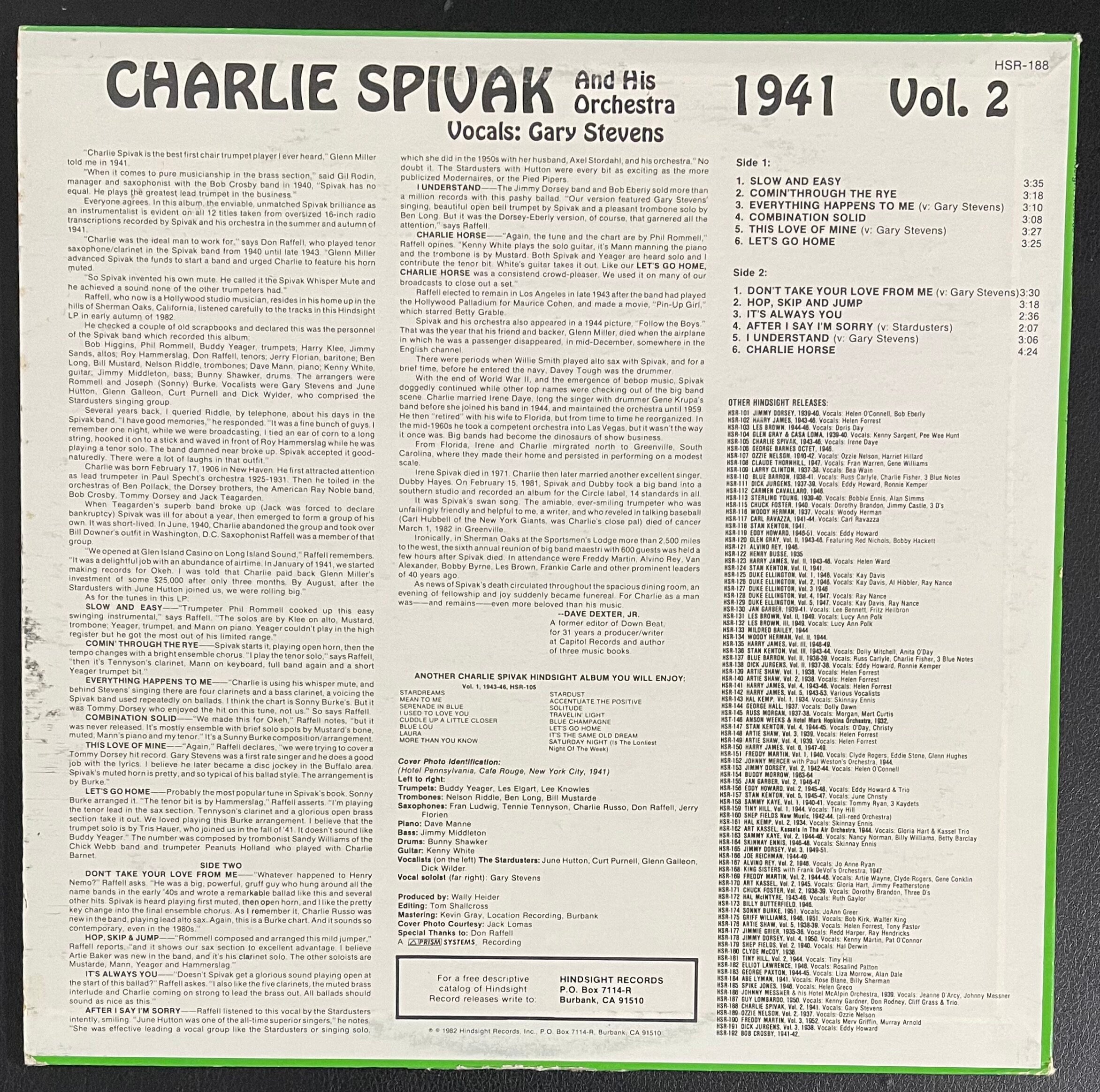 Vintage Vinyl - Charlie Spivak and His Orchestra - The Uncollected Volume 2 - 1941 - Jazz - Easy Listening - VG+