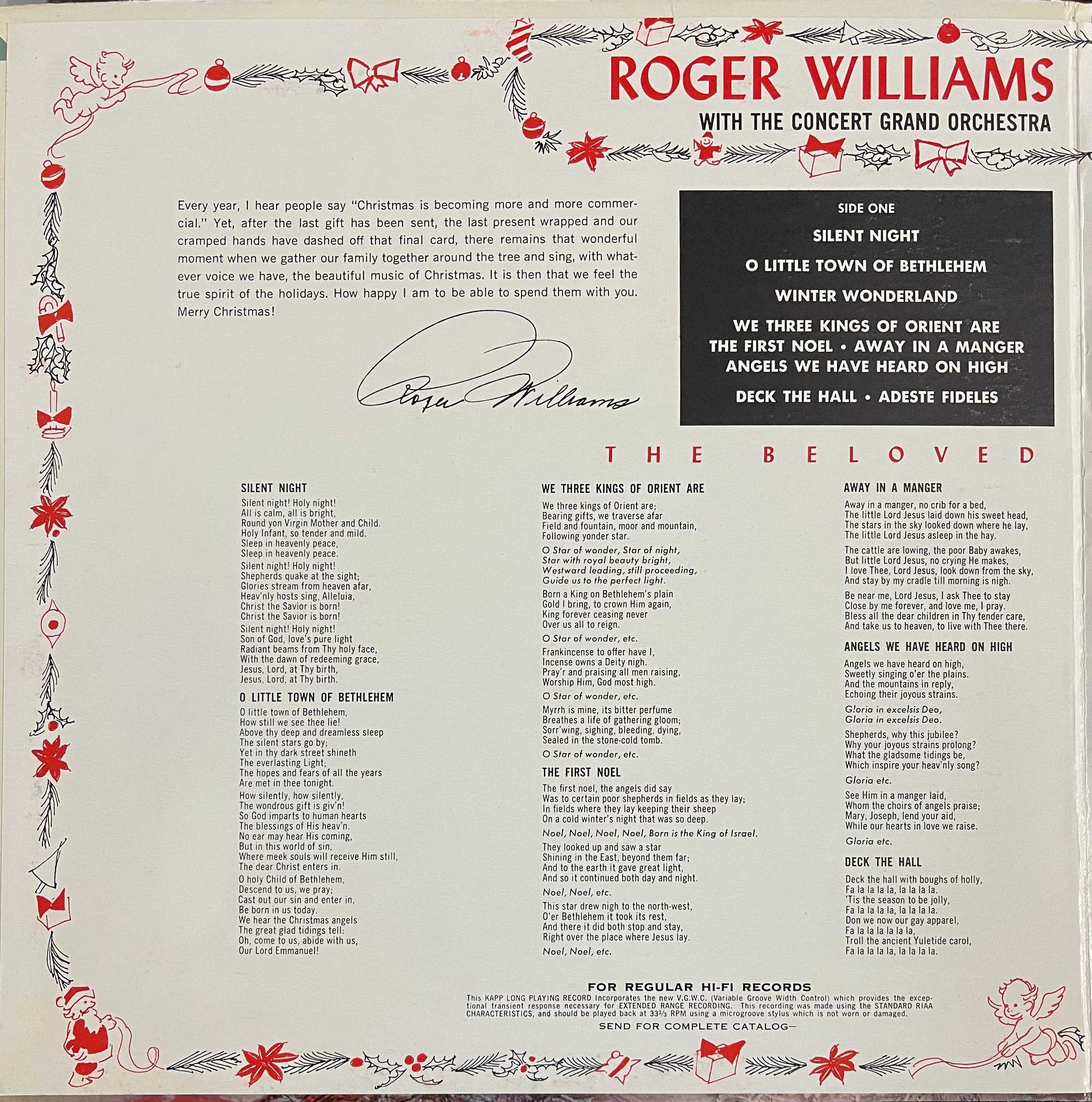 Vintage Vinyl - Roger Williams - Christmas Time - Holiday - 1959 - VG+