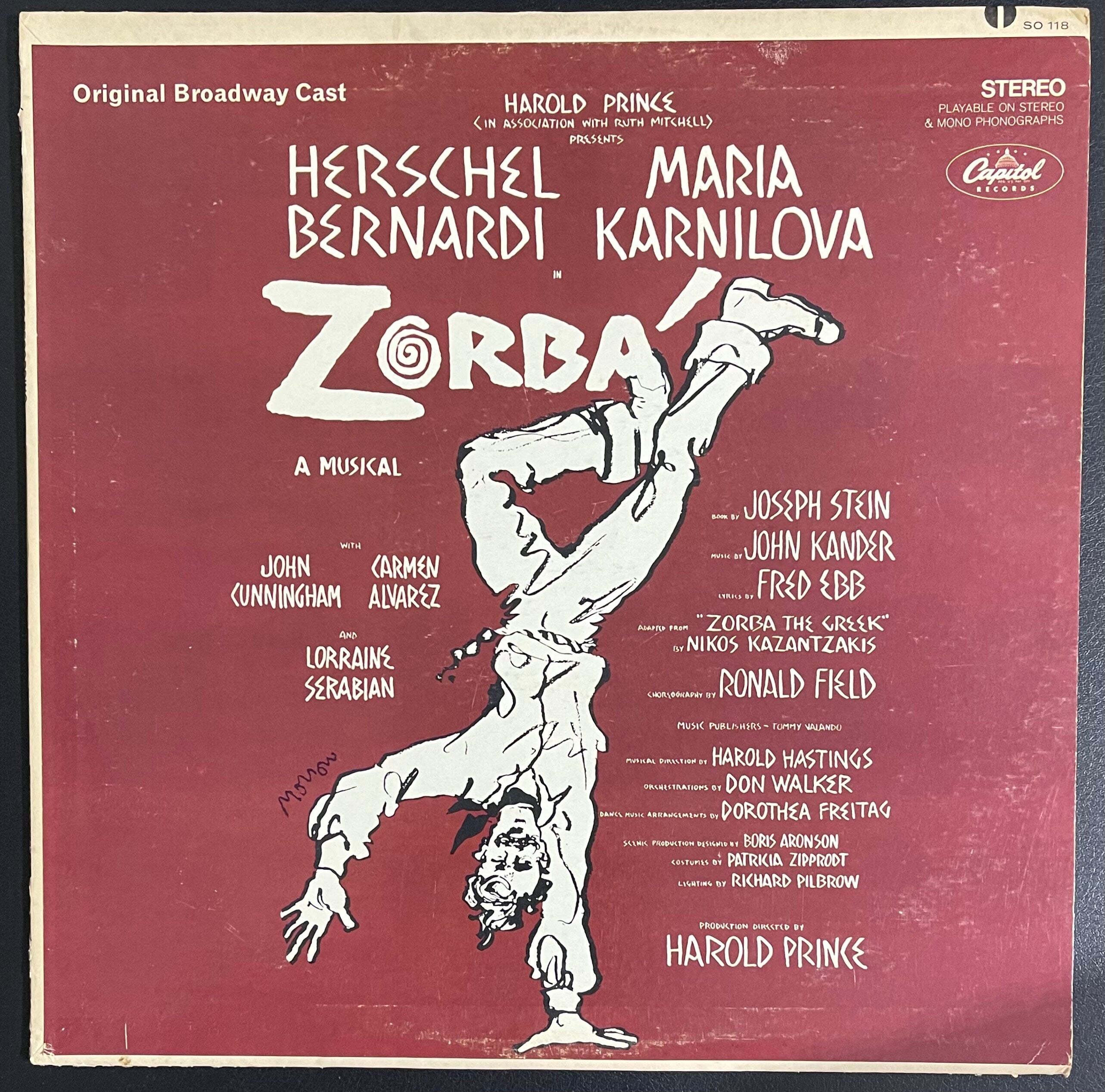 Vintage Vinyl - Herschel Bernardi and Maria Karnilova - Zorba - SO 118 - Musical/Stage - Broadway Cast - VG+