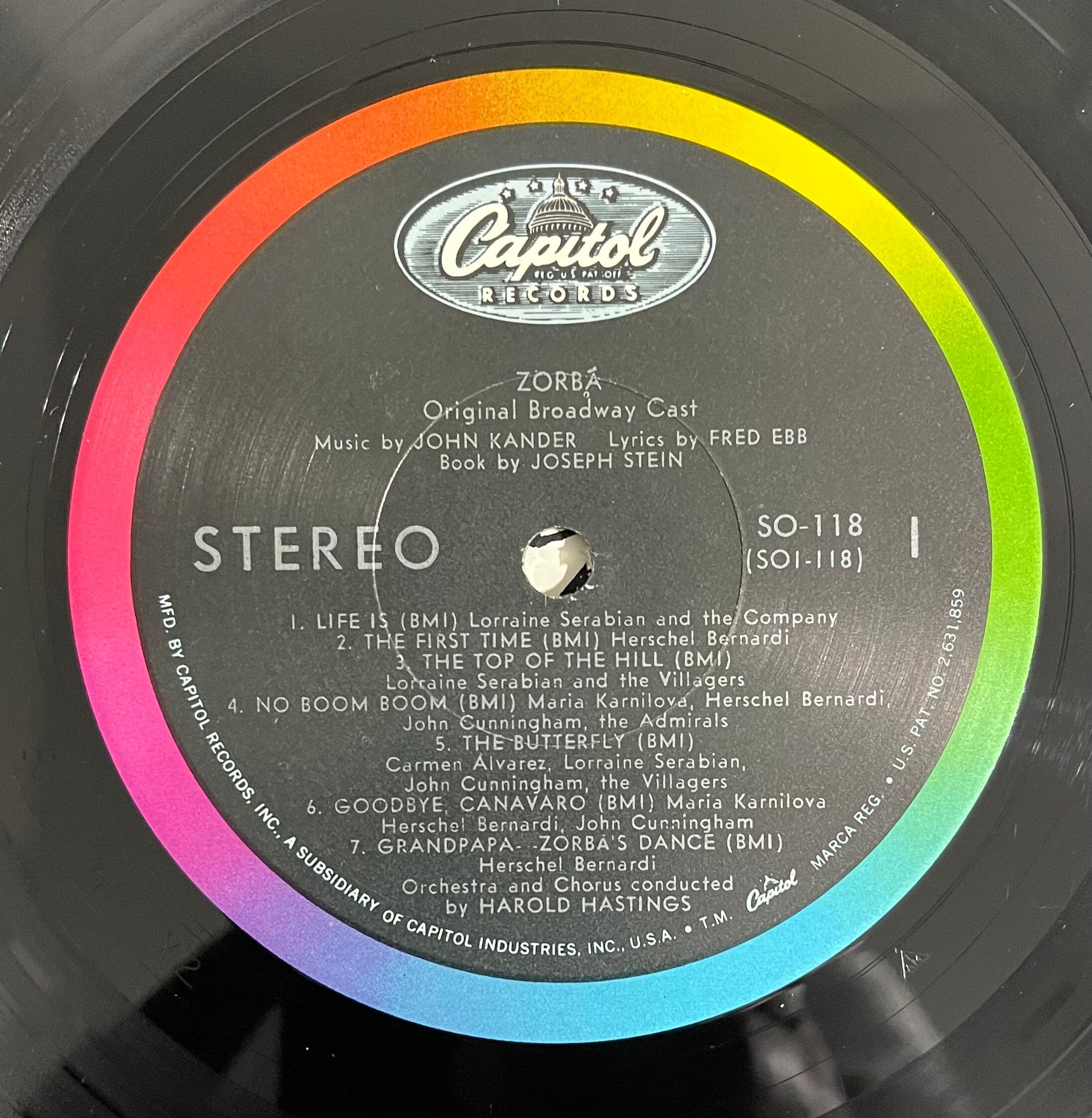Vintage Vinyl - Herschel Bernardi and Maria Karnilova - Zorba - SO 118 - Musical/Stage - Broadway Cast - VG+