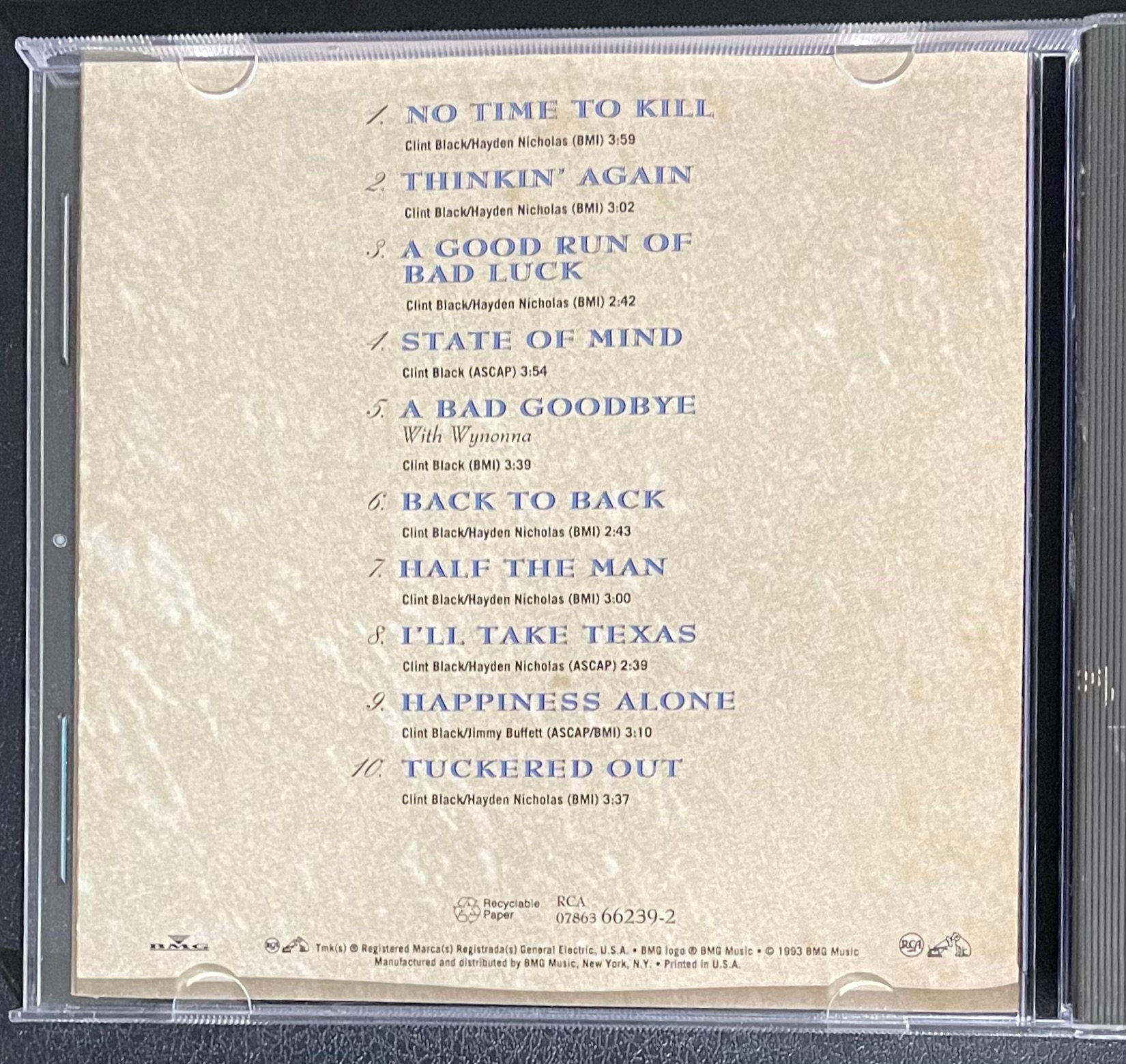 Vintage CD - Clint Black - No Time To Kill - 1993 - Country/Folk - RCA - VG+