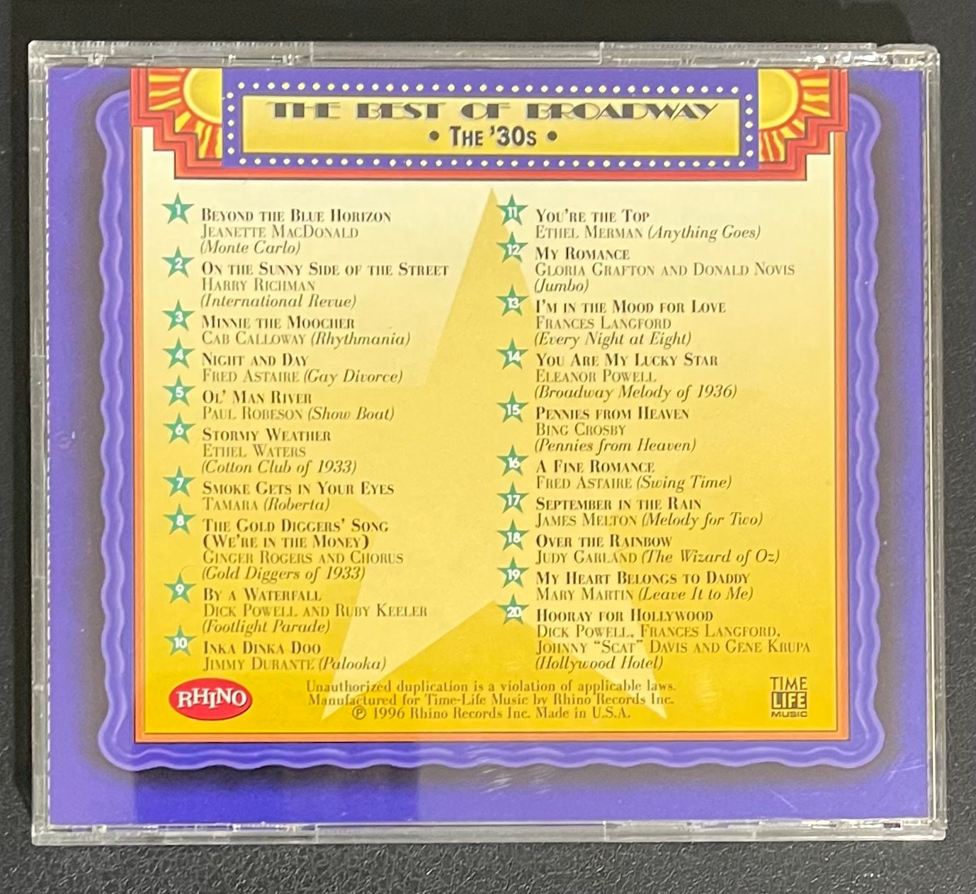 Vintage CD - The Best of Broadway - The 30s, 40s, and 50s - Variety -  1996 - Stage/Screen - Rhino Records - VG+