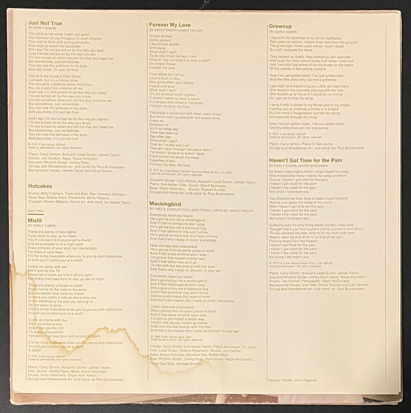 Vintage Vinyl - Carly Simon - Hotcakes - Pop Rock/Soft Rock - Elektra Records - 1974 - VG+