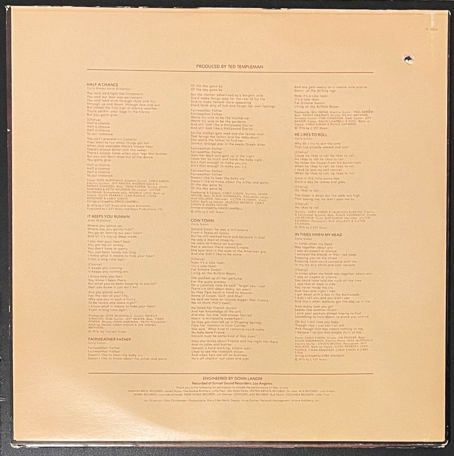 Vintage Vinyl - Carly Simon - Another Passenger - Pop Rock/Soft Rock - Elektra Records - 1976 - VG+