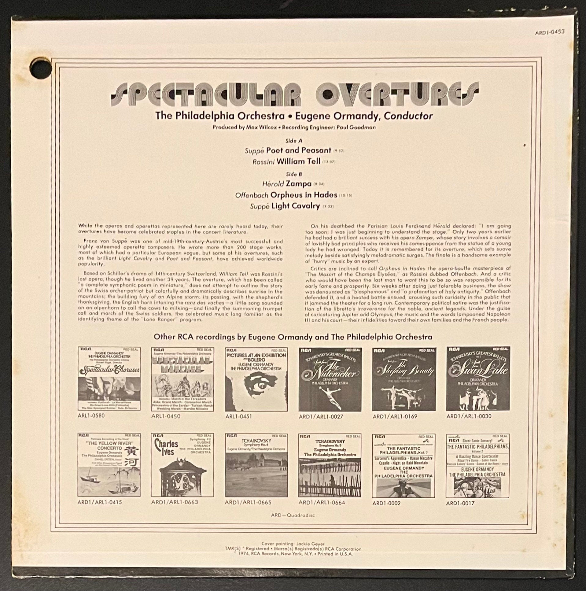 Vintage Vinyl - Eugene Ormandy and The Philadelphia Orchestra - Spectacular Overtures - Classical/Pop - RCA Records - 1974 - VG+