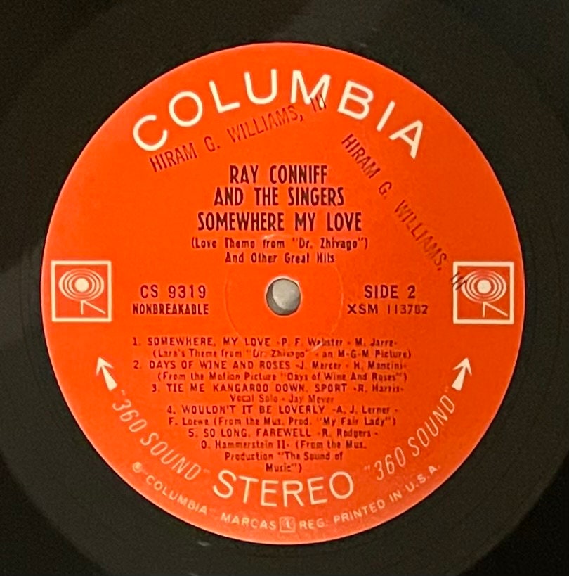 Vintage Vinyl - Ray Coniff and The Singers - Somewhere My Love - 1966 - Jazz/Pop/ Easy Listening - Columbia Records - VG+