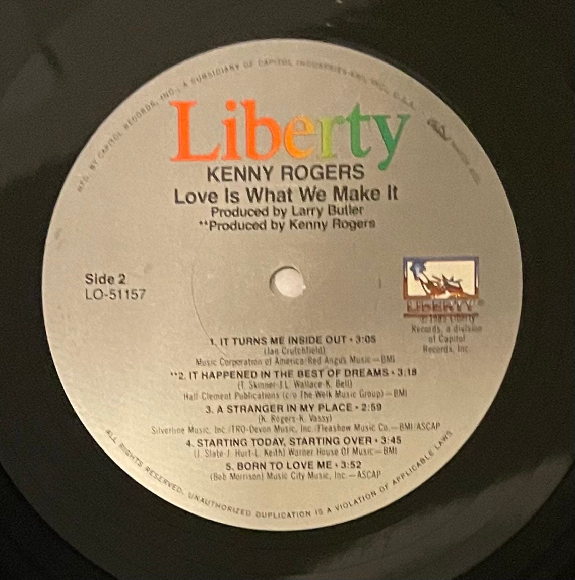 Vintage Vinyl - Kenny Rogers - Love Is What We Make It -  Pop/Folk/Country – 1985 - Liberty Records - VG+ - Vinyl Album