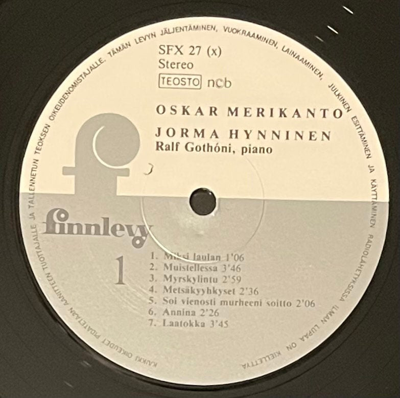 Vintage Vinyl - Jorma Hynninen and Ralf Gothoni - Oskar Merikanto 15 Most Beautiful - Classical/Pop/Opera - Finnlevy Records - 1975 - VG+