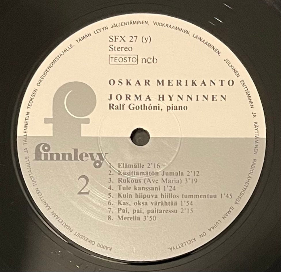 Vintage Vinyl - Jorma Hynninen and Ralf Gothoni - Oskar Merikanto 15 Most Beautiful - Classical/Pop/Opera - Finnlevy Records - 1975 - VG+