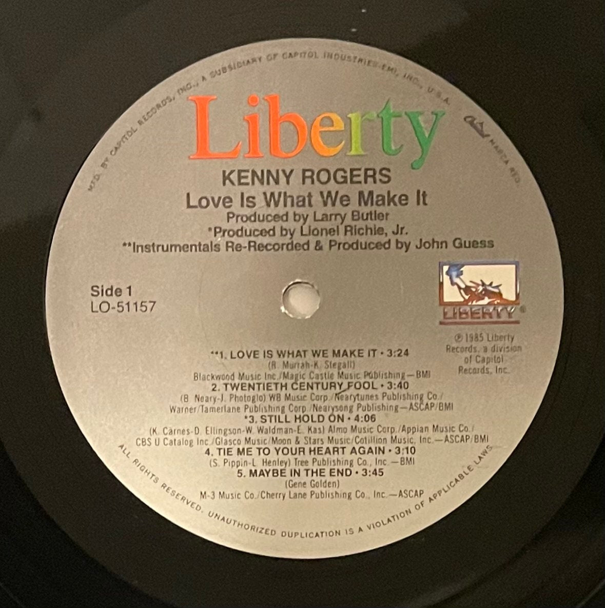 Vintage Vinyl - Kenny Rogers - Love Is What We Make It -  Pop/Folk/Country – 1985 - Liberty Records - VG+ - Vinyl Album