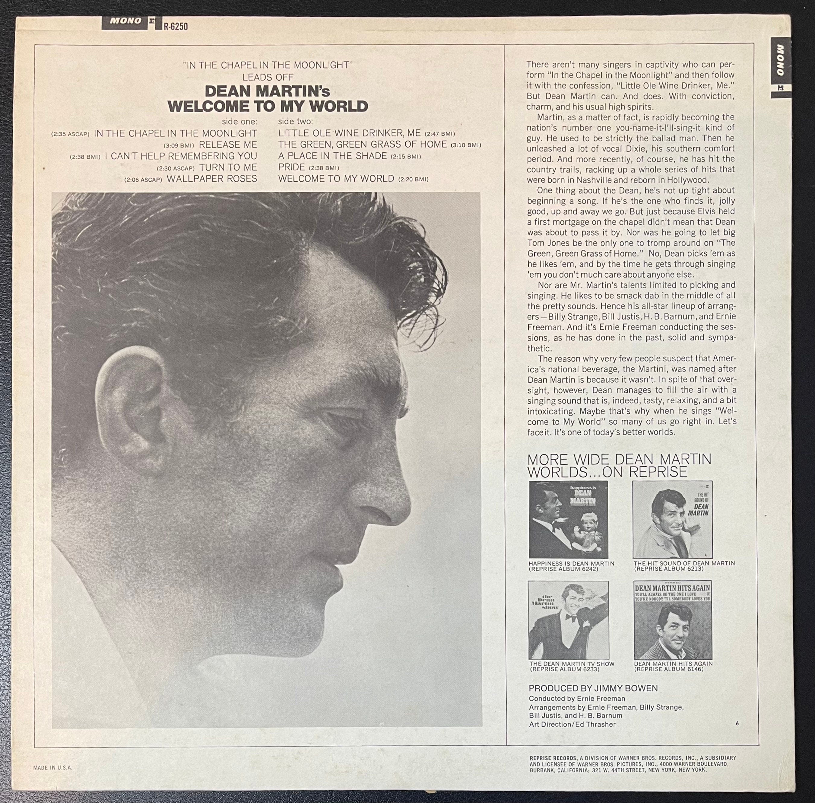 Vintage Vinyl - Dean Martin - Welcome To My World - Pop/Folk/Country - RS 6250 - Columbia Records - 1967 - VG+ Vinyl Album