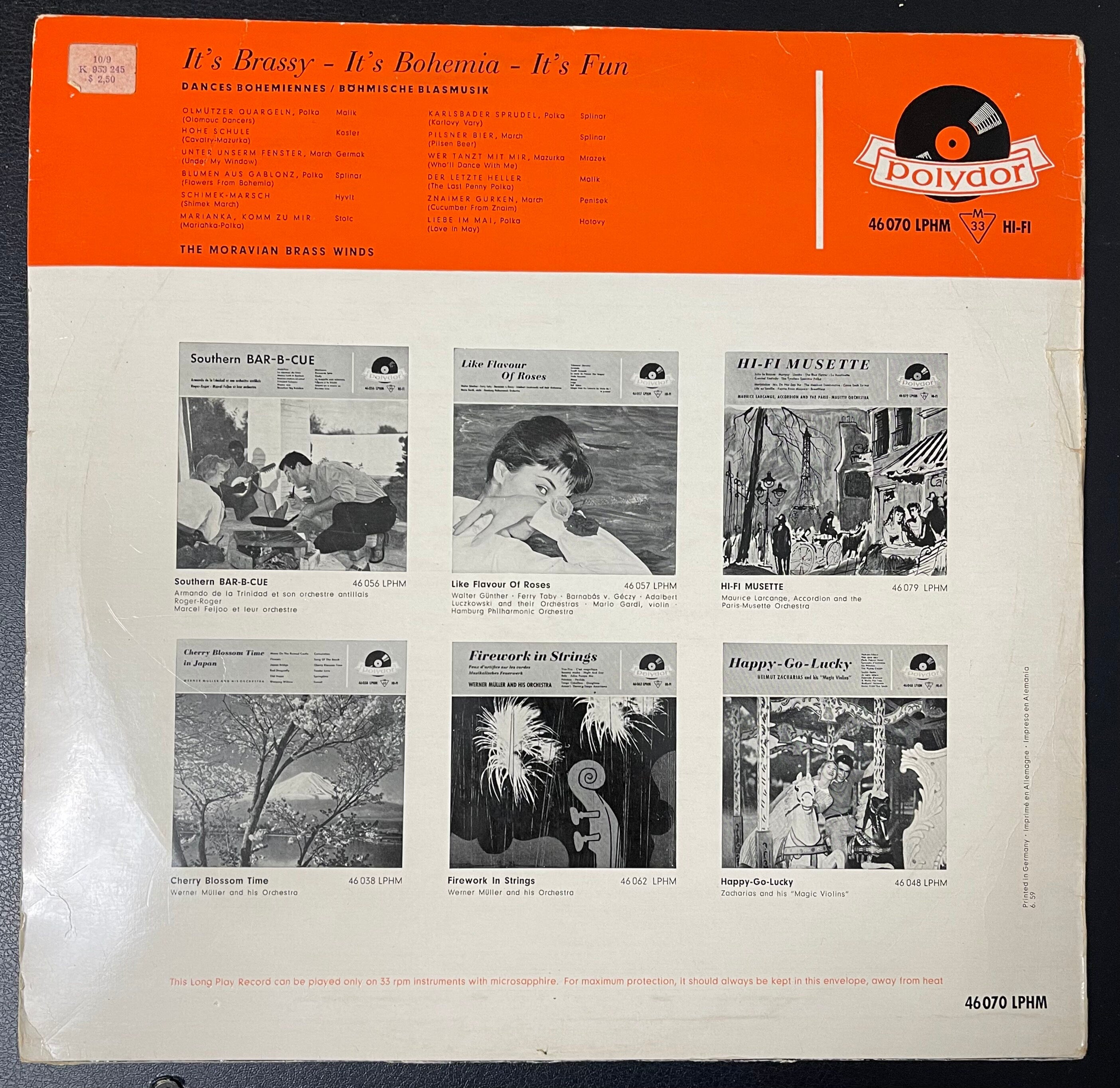 Vintage Vinyl - The Moravian Brass Winds - It's Brassy - It's Bohemia - It's Fun - Jazz/Polka - 1958 - Polydor Records - VG+ / Vinyl Album