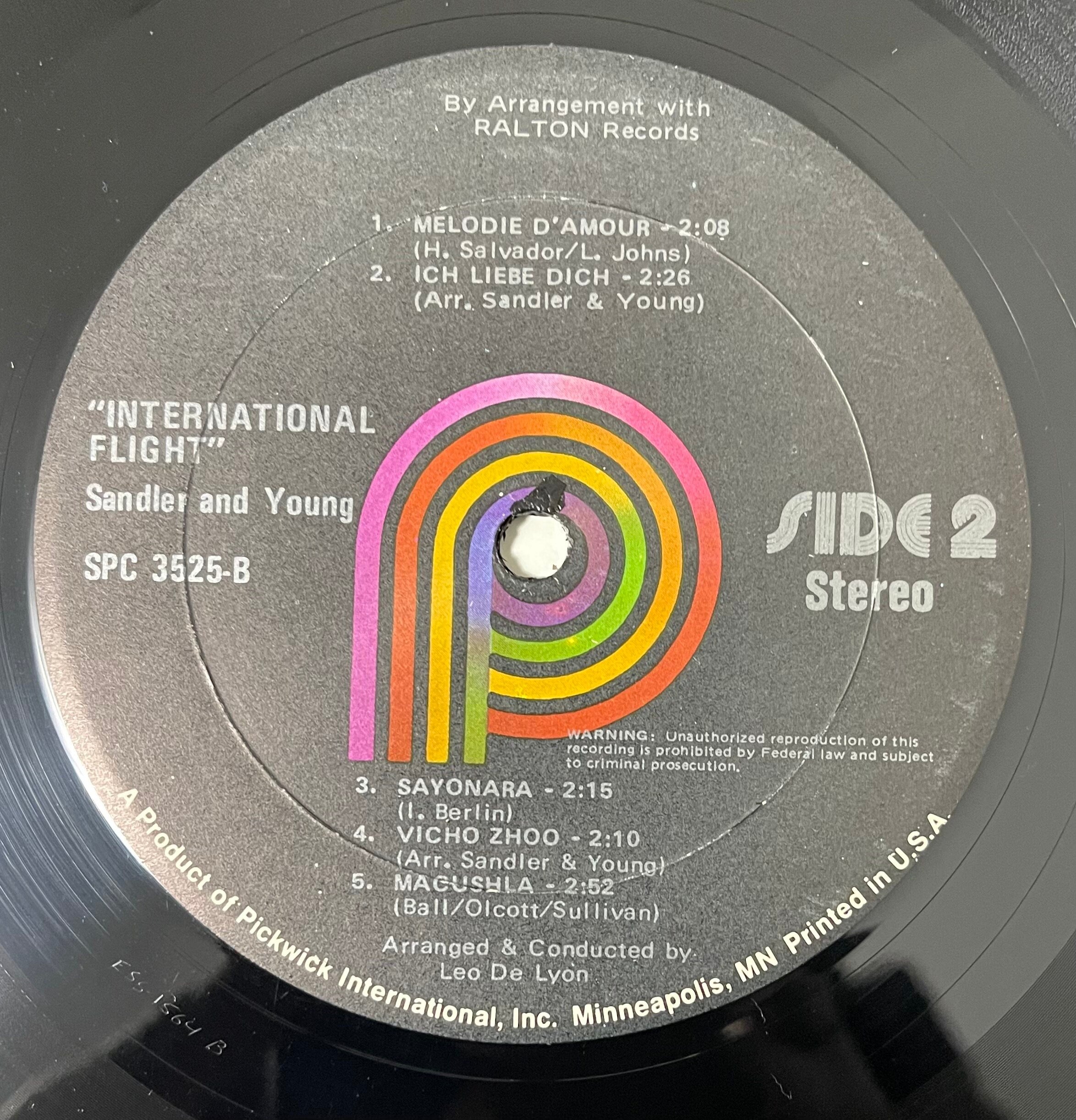 Vintage Vinyl - Sandler and Young - International Flight - SPC 3525 - Jazz - Easy Listening - 1960-70s - Pickwick Records - VG+ Vinyl Album