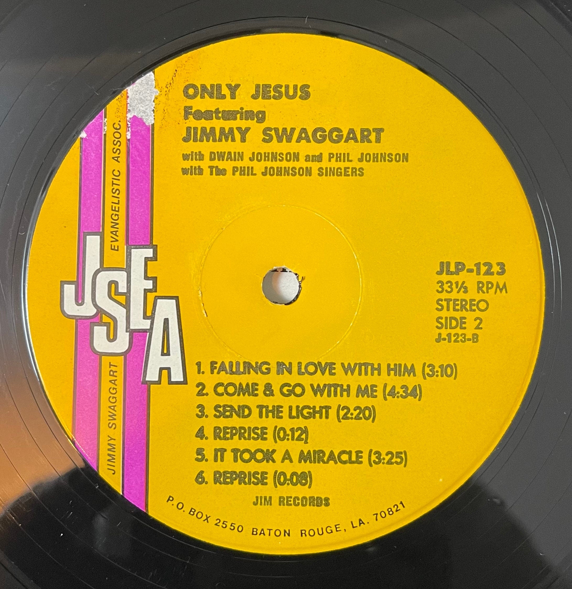 Vintage Vinyl - Jimmy Swaggart with The Phil Johnson Singers - Only Jesus - 1976 - Jim Records - JLP 123 - Southern Gospel/Religious - VG+