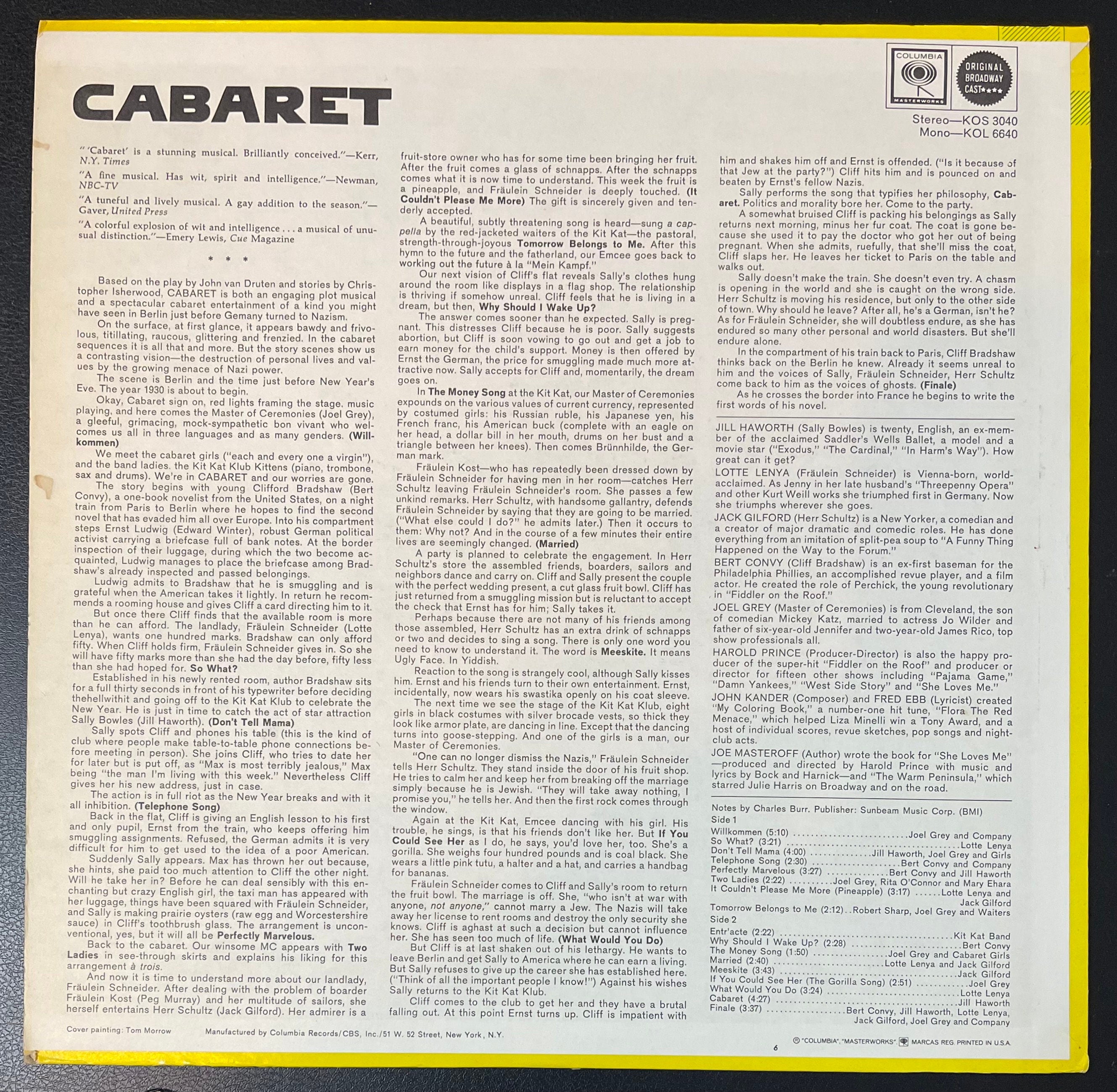 Vintage Vinyl - Cabaret (Original Broadway Cast Recording) – Analog Spark - AS00064 - Stage & Screen - Musical – 1972 - VG+ / Vinyl Album