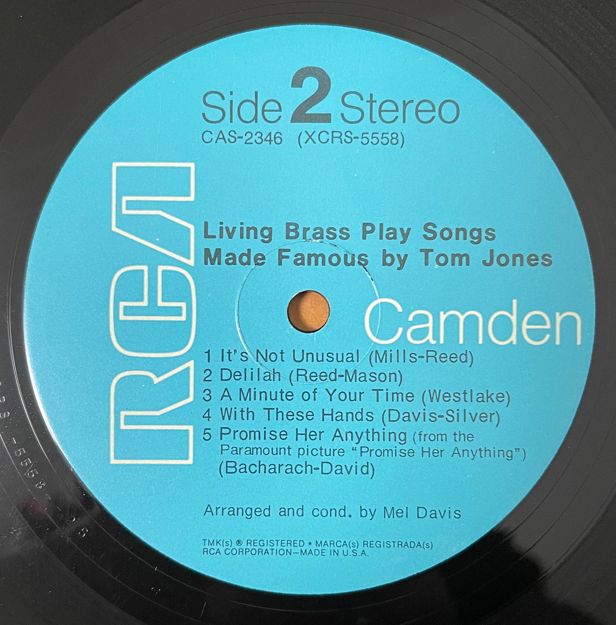 Vintage Vinyl - Living Brass - Play Songs Made Famous by Tom Jones - Jazz - Easy Listening - 1969 - RCA Camden Records - VG+ Vinyl Album