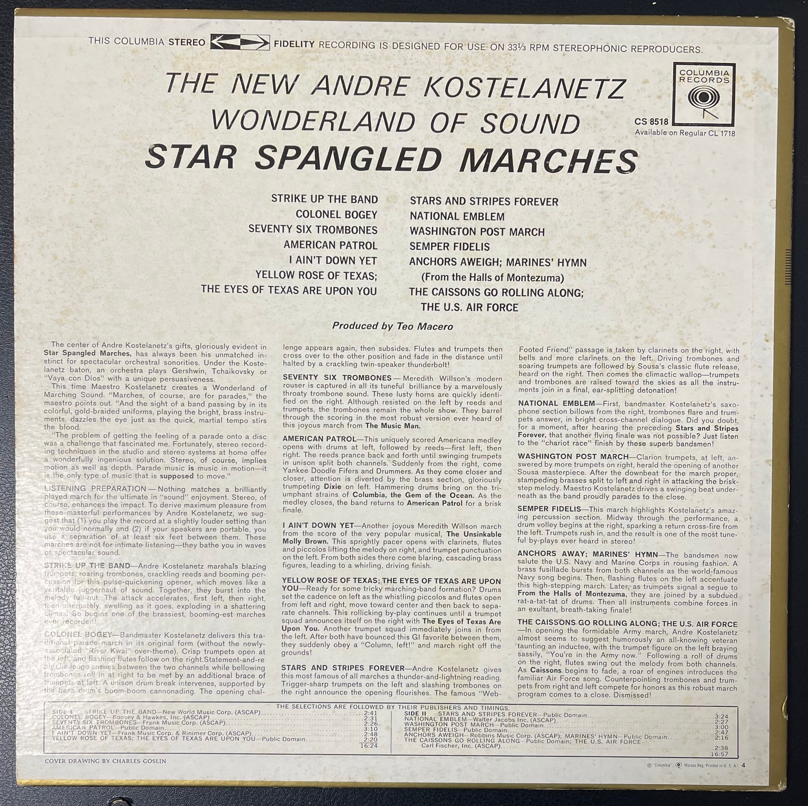 Vintage Vinyl - The New Andre Kostelanetz - Wonderland of Sound - Star Spangled Marches - Pop/Military - Columbia Records - 1962 - VG+