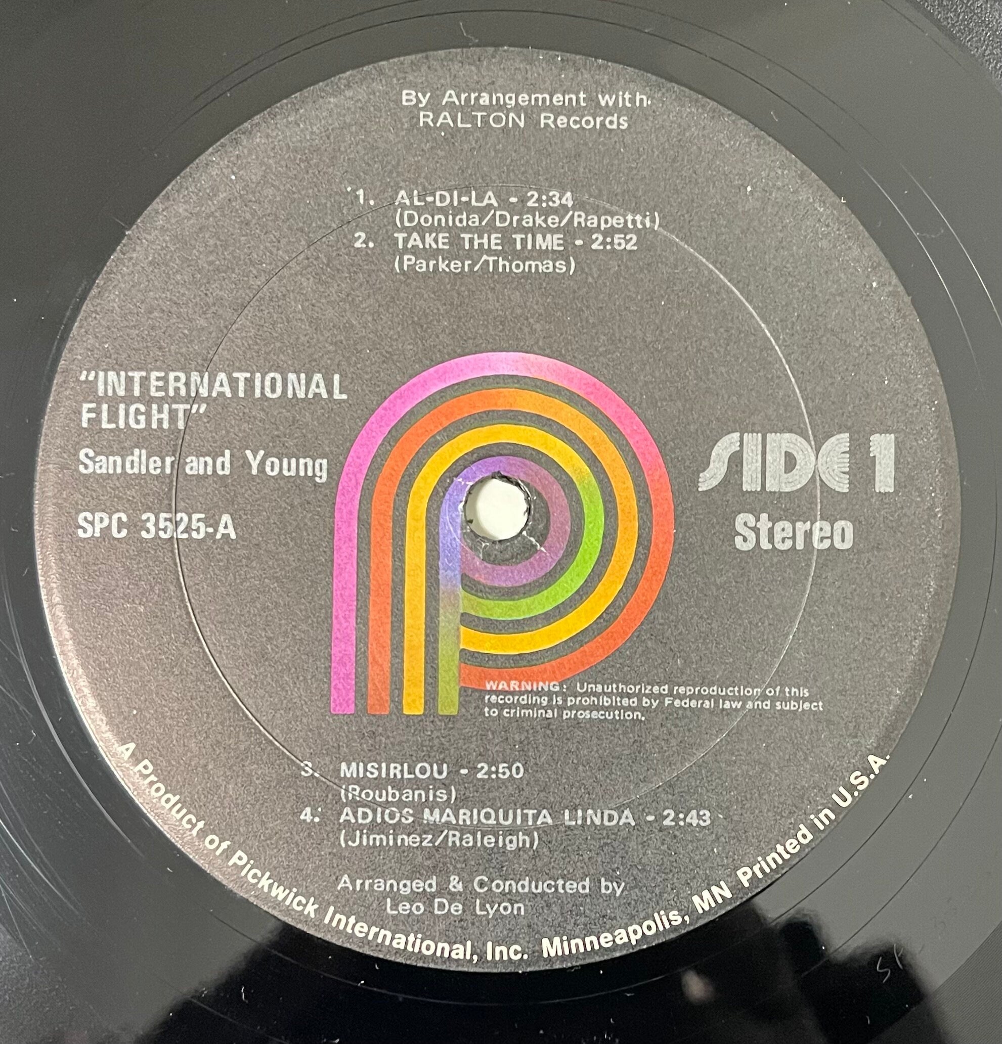 Vintage Vinyl - Sandler and Young - International Flight - SPC 3525 - Jazz - Easy Listening - 1960-70s - Pickwick Records - VG+ Vinyl Album