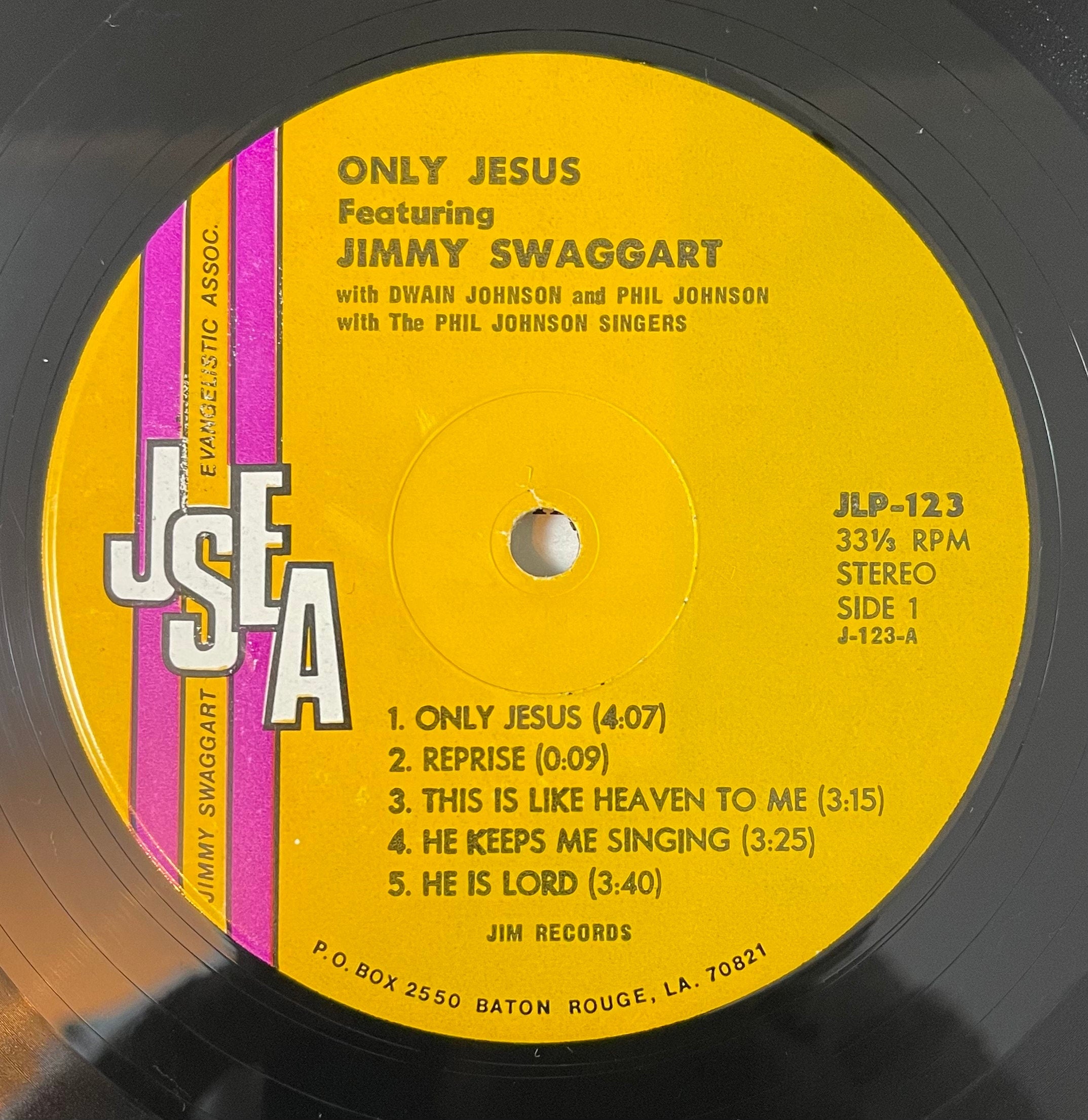 Vintage Vinyl - Jimmy Swaggart with The Phil Johnson Singers - Only Jesus - 1976 - Jim Records - JLP 123 - Southern Gospel/Religious - VG+