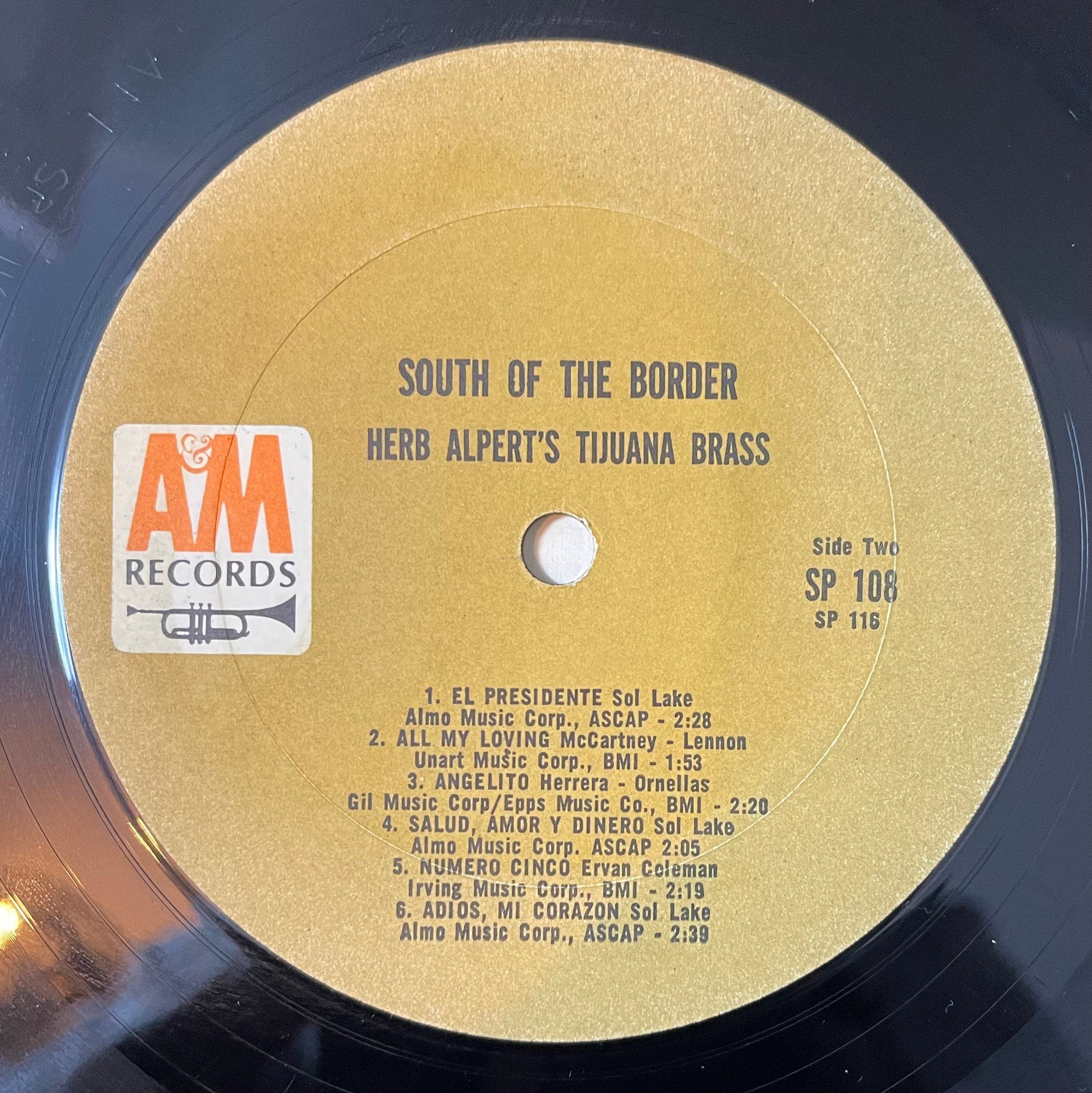 Vintage Vinyl - Herb Alpert's Tijuana Brass - South Of The Border - 1965 – Latin Jazz – Easy Listening - A&M Records - SP 108 - VG+