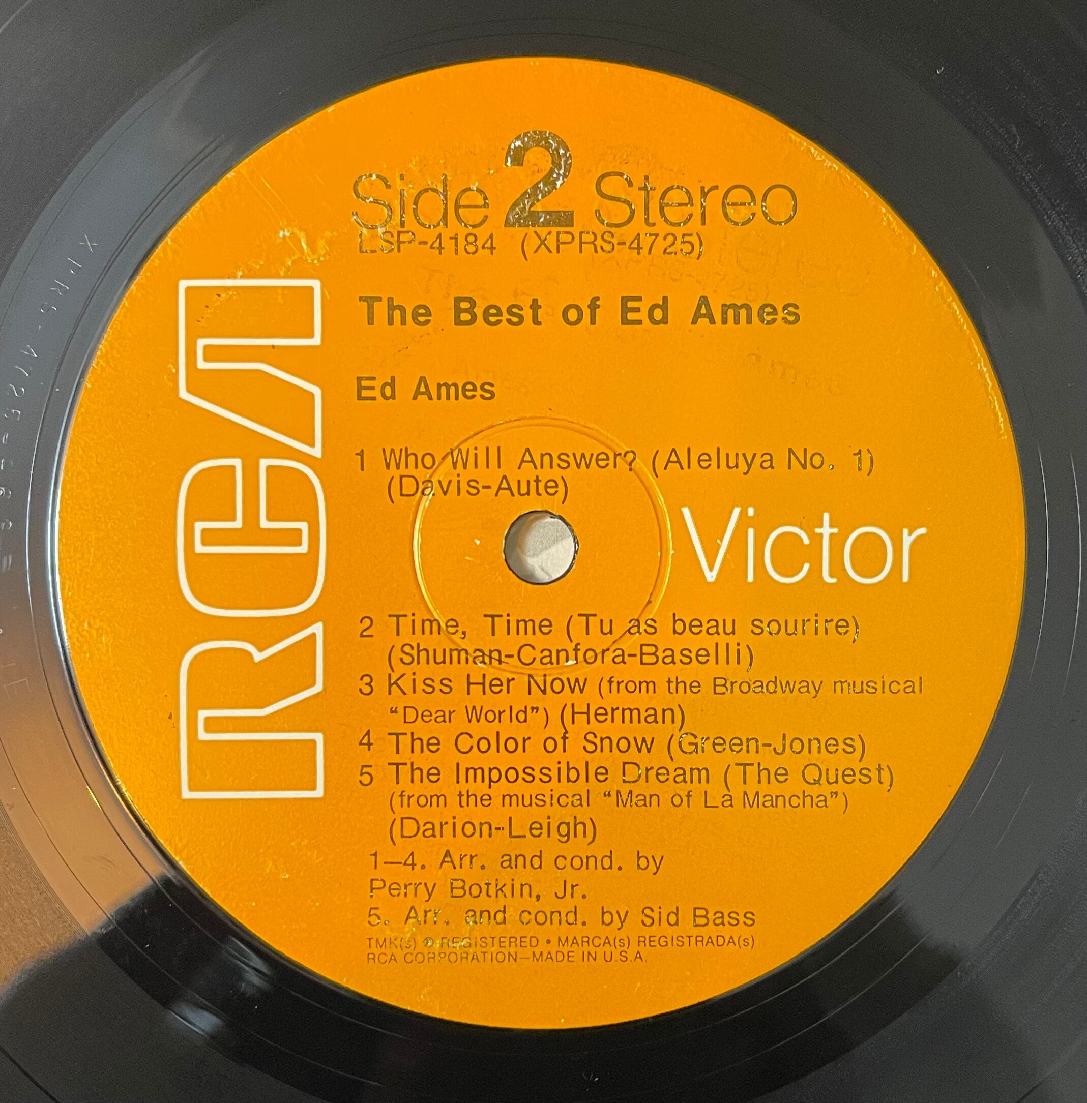 Vintage Vinyl - Ed Ames - The Best of Ed Ames - Greatest Hits - Jazz/Pop/Easy Listening - LSP 4184 - RCA Victor Records - 1969 - VG+