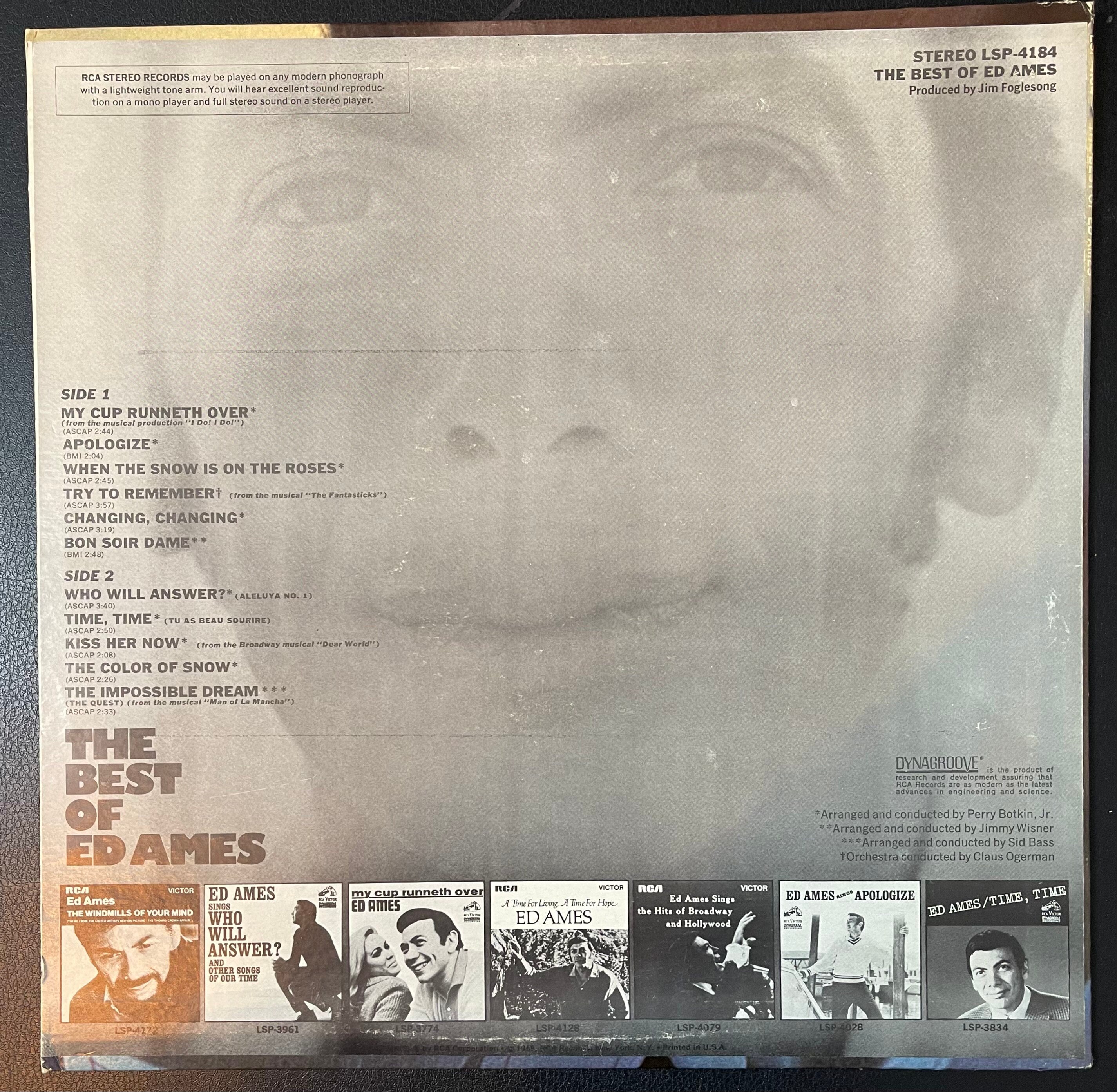 Vintage Vinyl - Ed Ames - The Best of Ed Ames - Greatest Hits - Jazz/Pop/Easy Listening - LSP 4184 - RCA Victor Records - 1969 - VG+