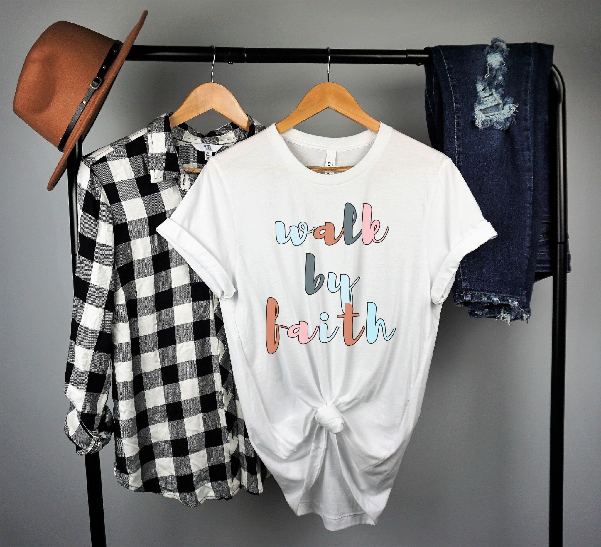 Walk By Faith - T-Shirt - Boho Color - Christian Shirt - Bible Verse T-Shirt Gift - Gift for Mom