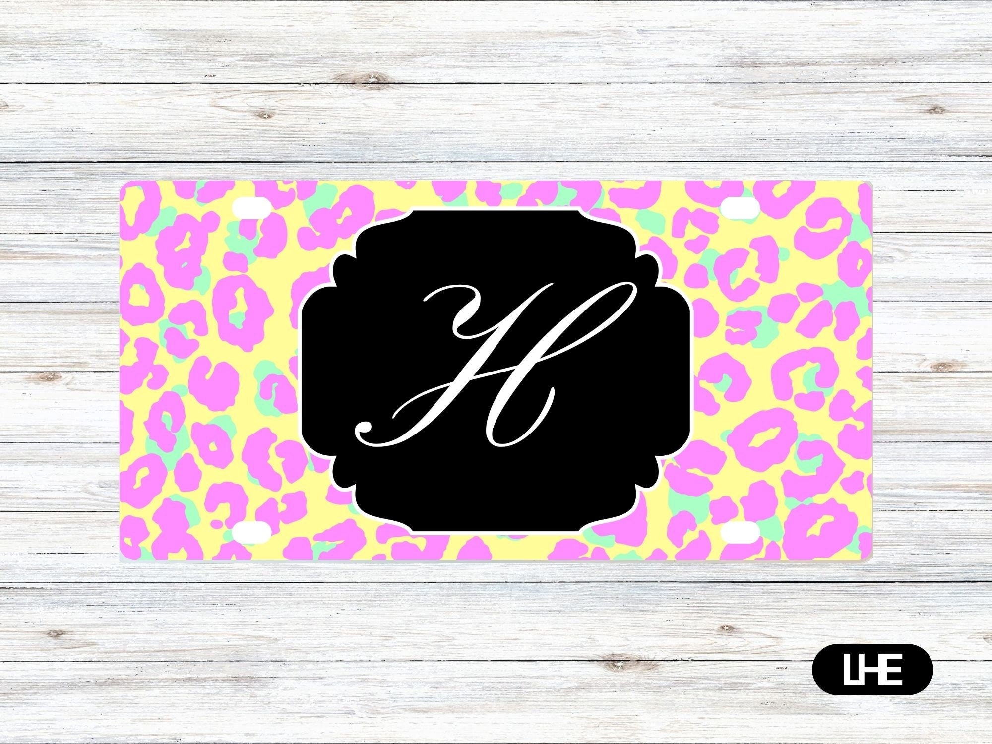 Leopard Print Car Tag – Yellow Car Tag - License Plate - Personalized Car Tag - Monogram Front Plate - Personalized License -Aluminum Tag–PS