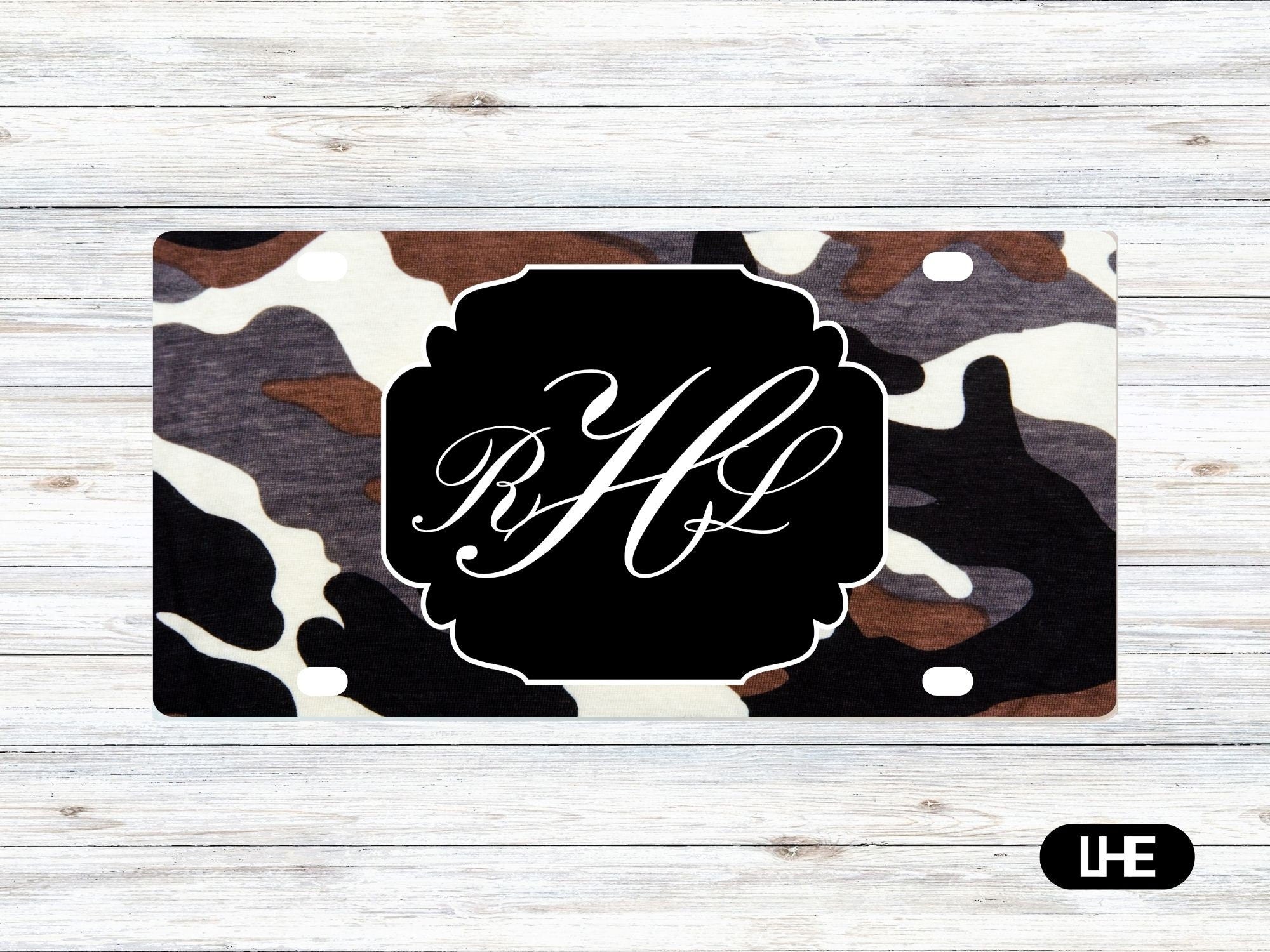 Cow Camouflage Car Tag - Military License Plate - Personalized Car Tag - Monogram Front Plate - Personalized License - Aluminum Tag – PS