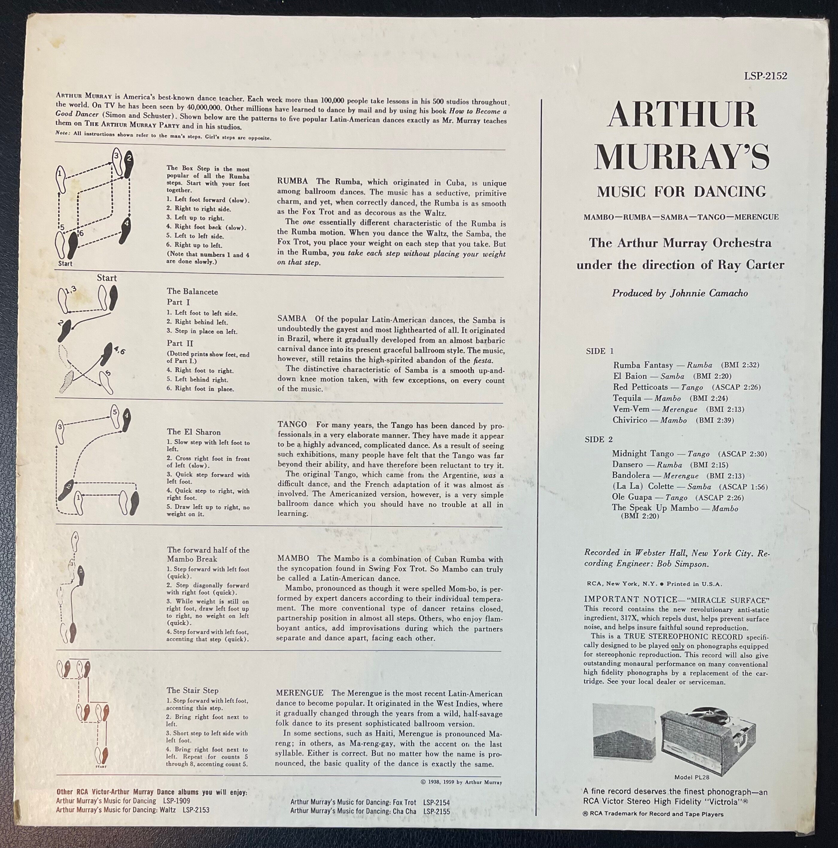 Vintage Vinyl - The Arthur Murray Orchestra - Arthur Murray's Music For Dancing/Mambo/ Rumba/Samba/Tango -Jazz/ Pop - RCA Records-1959 - VG+