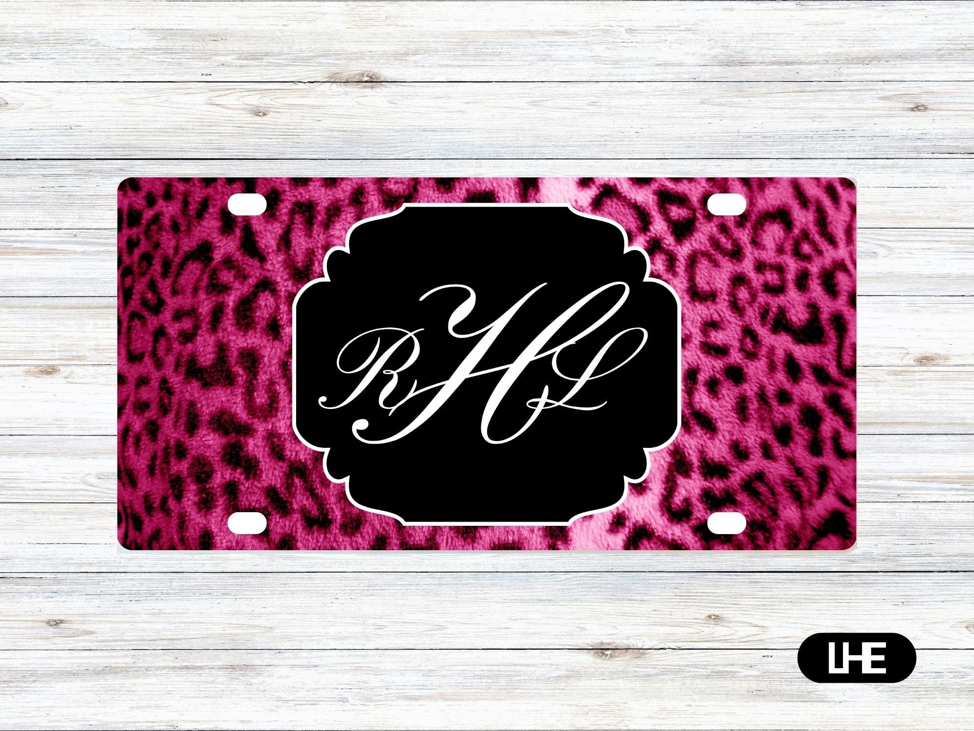 Leopard Print Car Tag – Pink Car Tag - License Plate - Personalized Car Tag - Monogram Front Plate - Personalized License - Aluminum Tag –PS