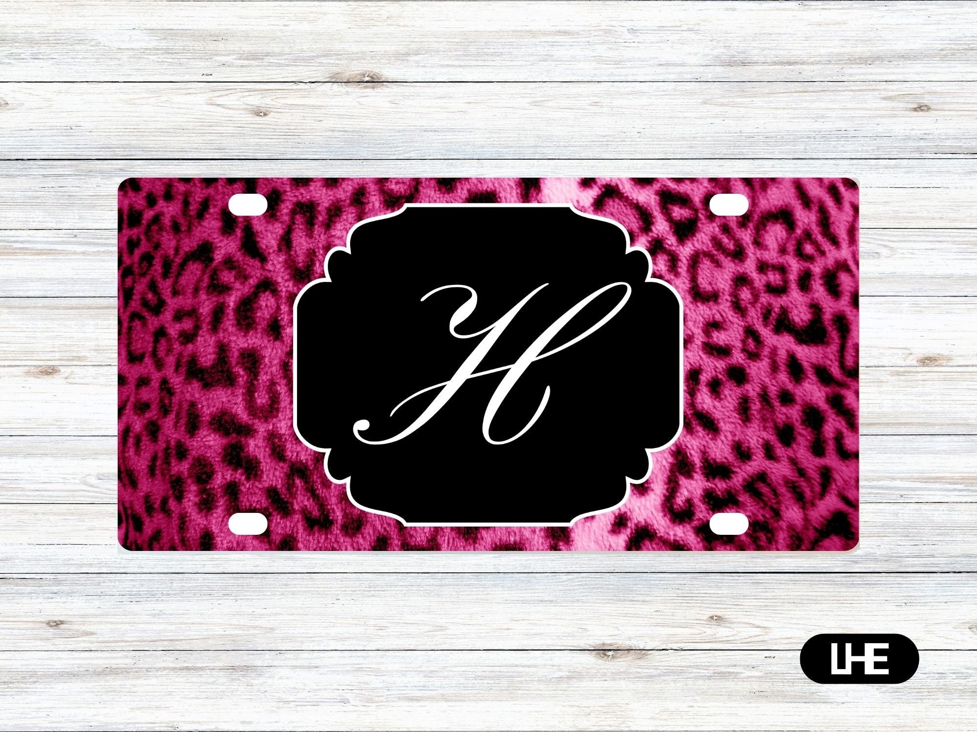 Leopard Print Car Tag – Pink Car Tag - License Plate - Personalized Car Tag - Monogram Front Plate - Personalized License - Aluminum Tag –PS