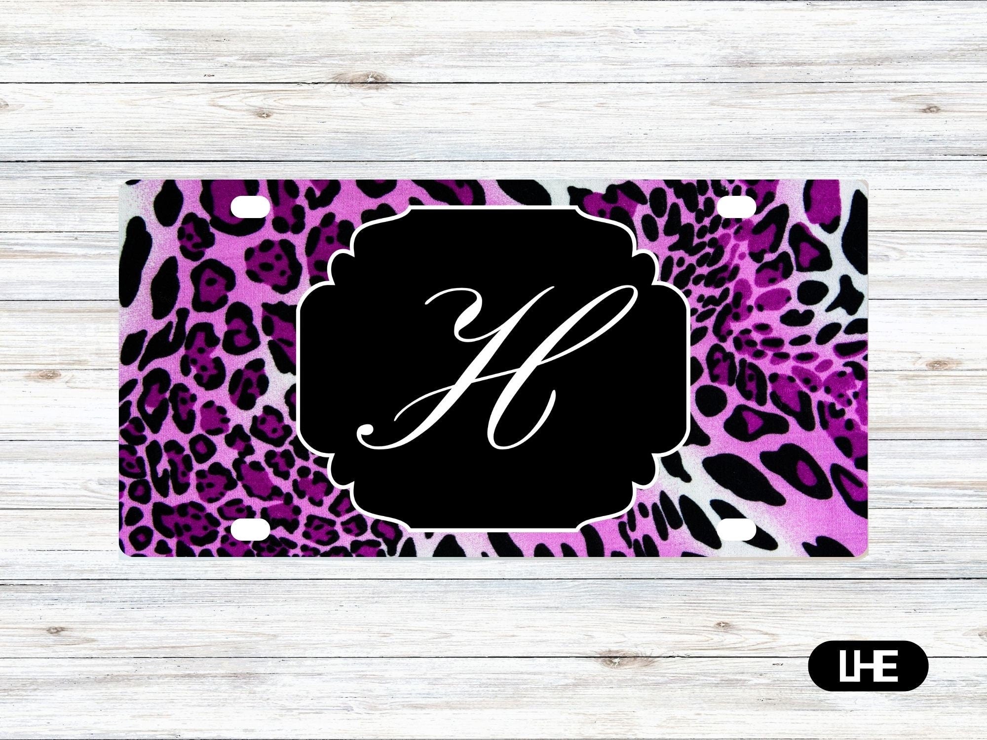 Leopard Print Car Tag – Purple Car Tag - License Plate - Personalized Car Tag - Monogram Front Plate - Personalized License -Aluminum Tag PS