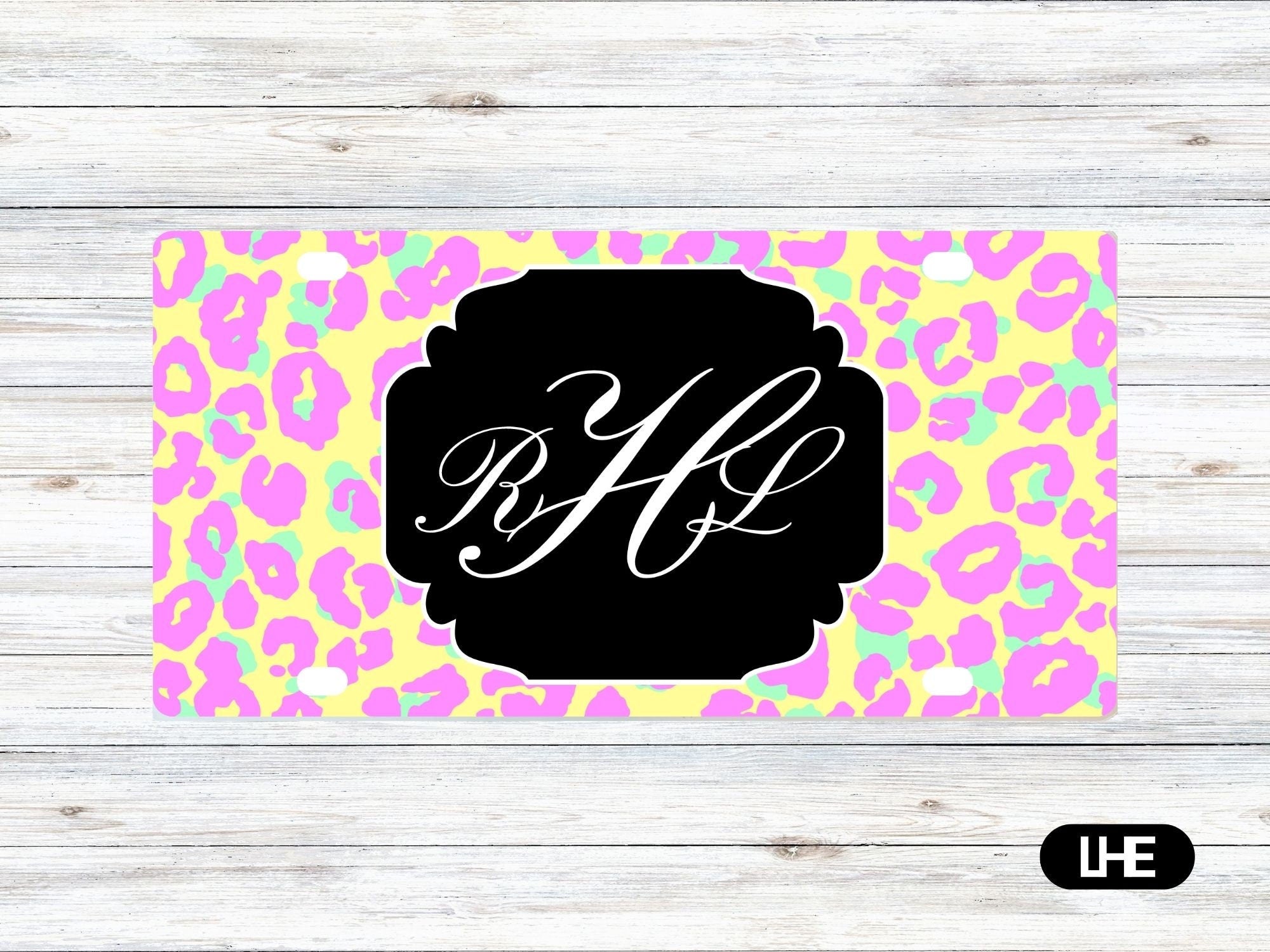 Leopard Print Car Tag – Yellow Car Tag - License Plate - Personalized Car Tag - Monogram Front Plate - Personalized License -Aluminum Tag–PS