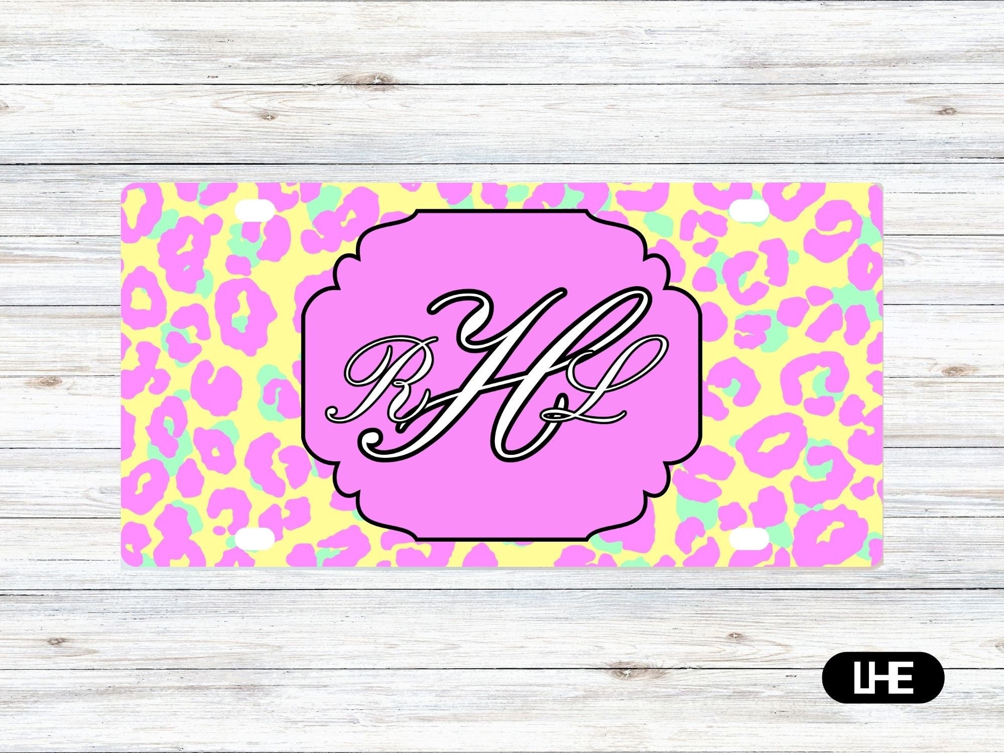 Leopard Print Car Tag – Yellow Car Tag - License Plate - Personalized Car Tag - Monogram Front Plate - Personalized License -Aluminum Tag–PS