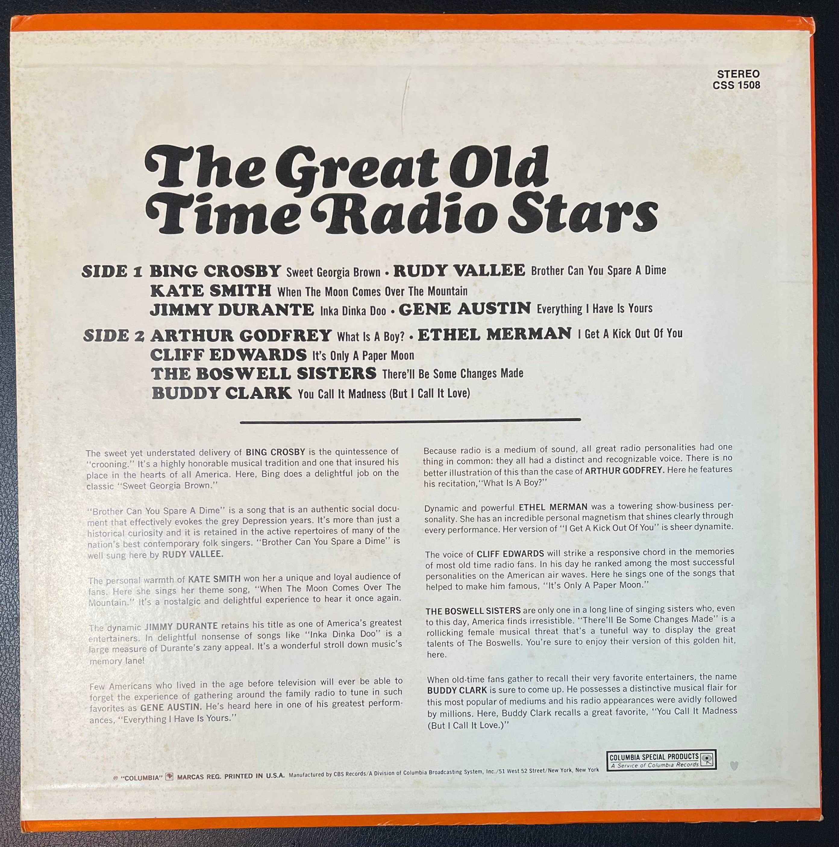 Vintage Vinyl - Various - The Great Old Time Radio Stars - 1960s/1970s – Jazz/Pop/ Easy Listening - Columbia Special Products - VG+