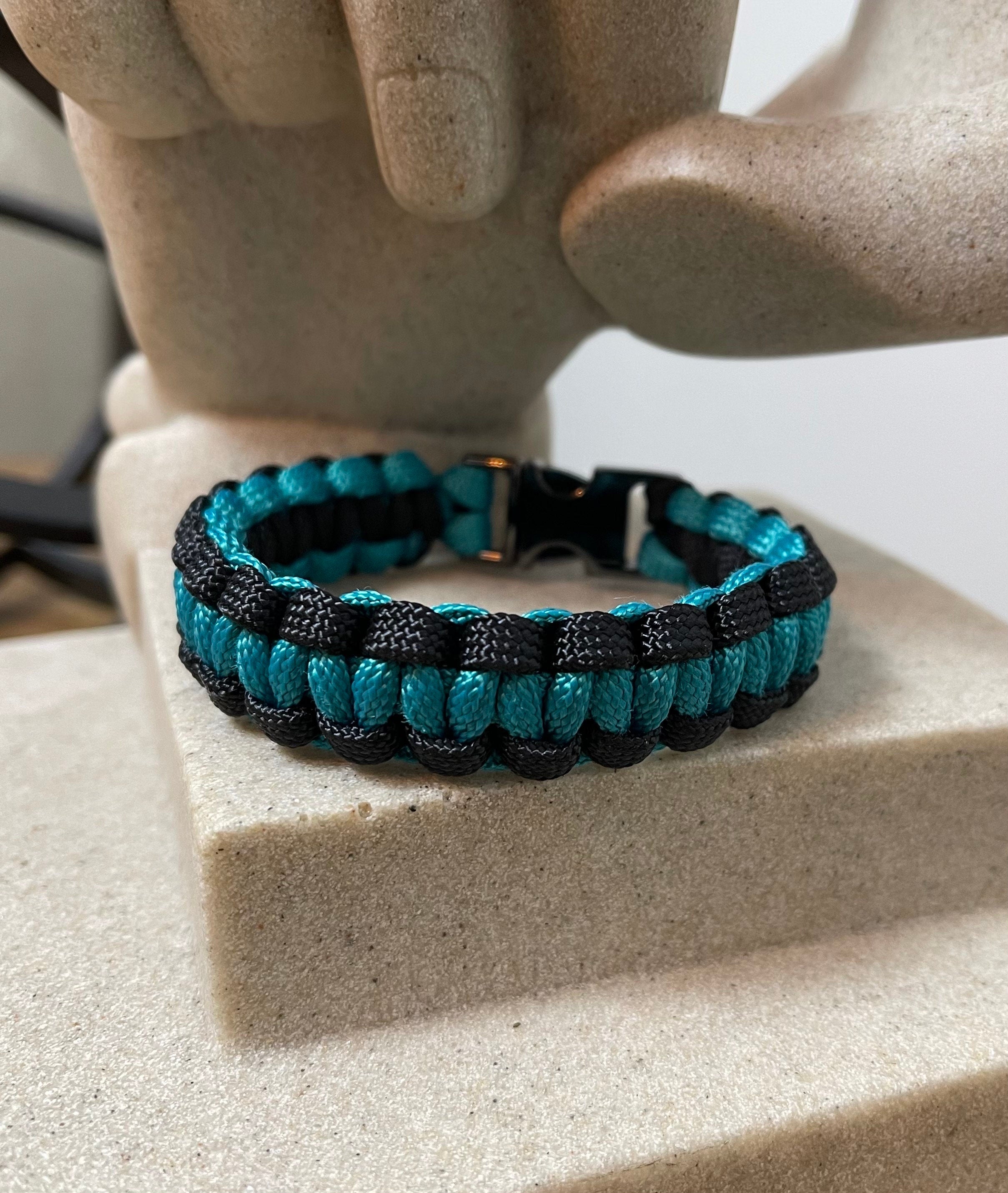 Cobra Style - Paracord Bracelet - Teal - Black Color - Made to Order – Plastic - Metal Buckle – Show Your Team Spirit