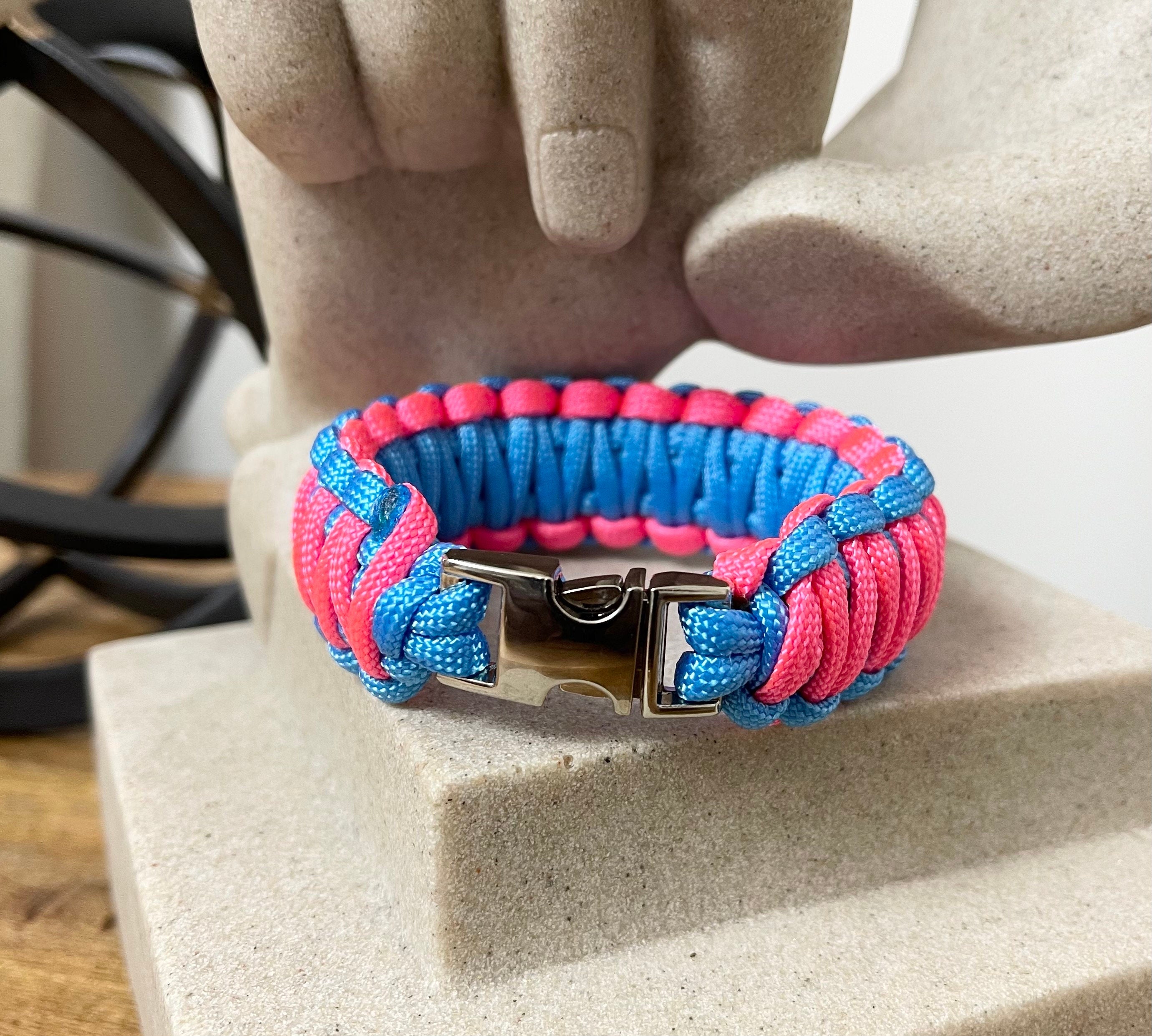 Paracord Bracelet - King Cobra - Queen Cobra - Cotton Candy - 550 Paracord Jewelry, 3/8” Metal Bucket, Unisex Gift, Made to Order