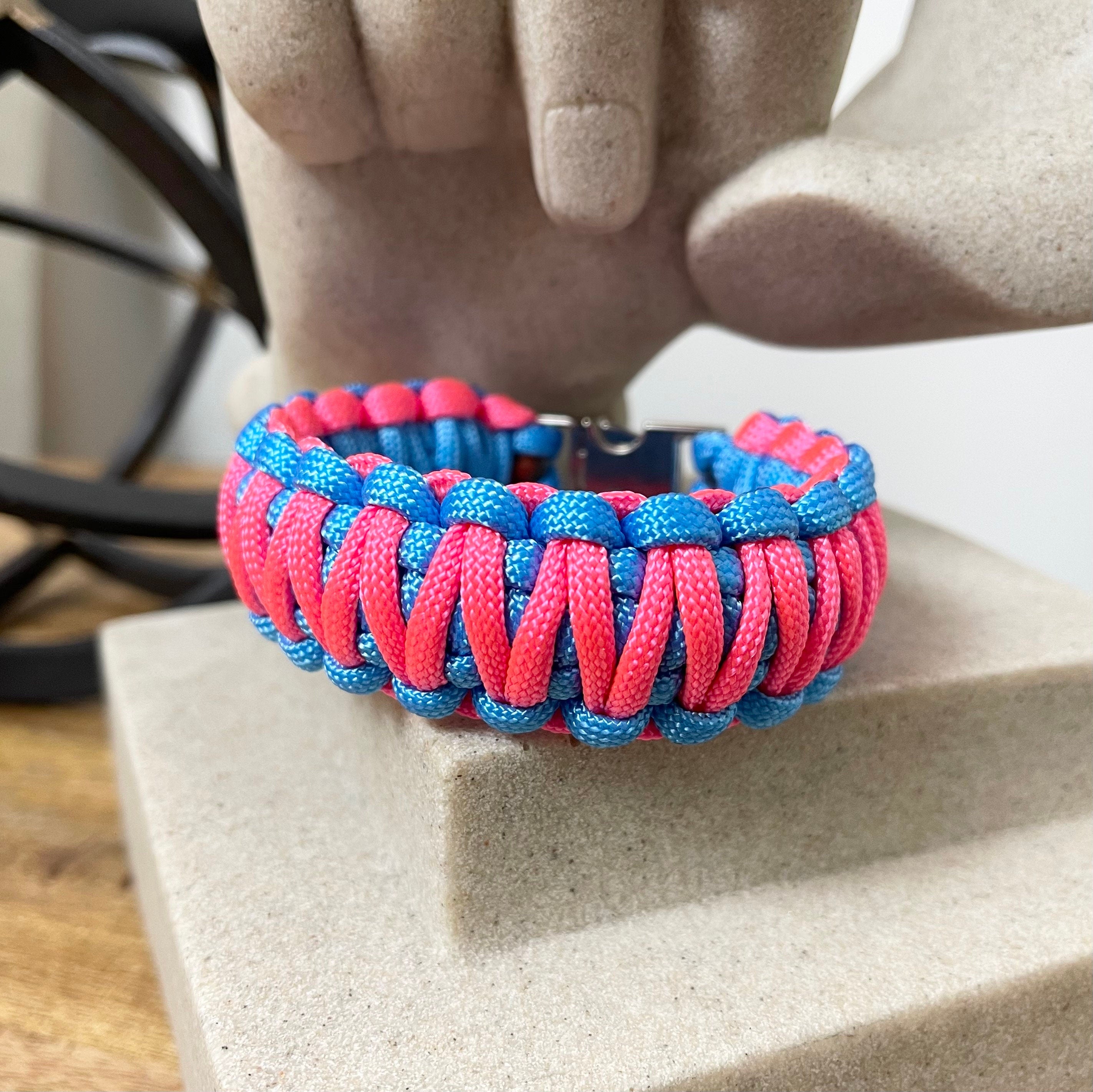 Paracord Bracelet - King Cobra - Queen Cobra - Cotton Candy - 550 Paracord Jewelry, 3/8” Metal Bucket, Unisex Gift, Made to Order