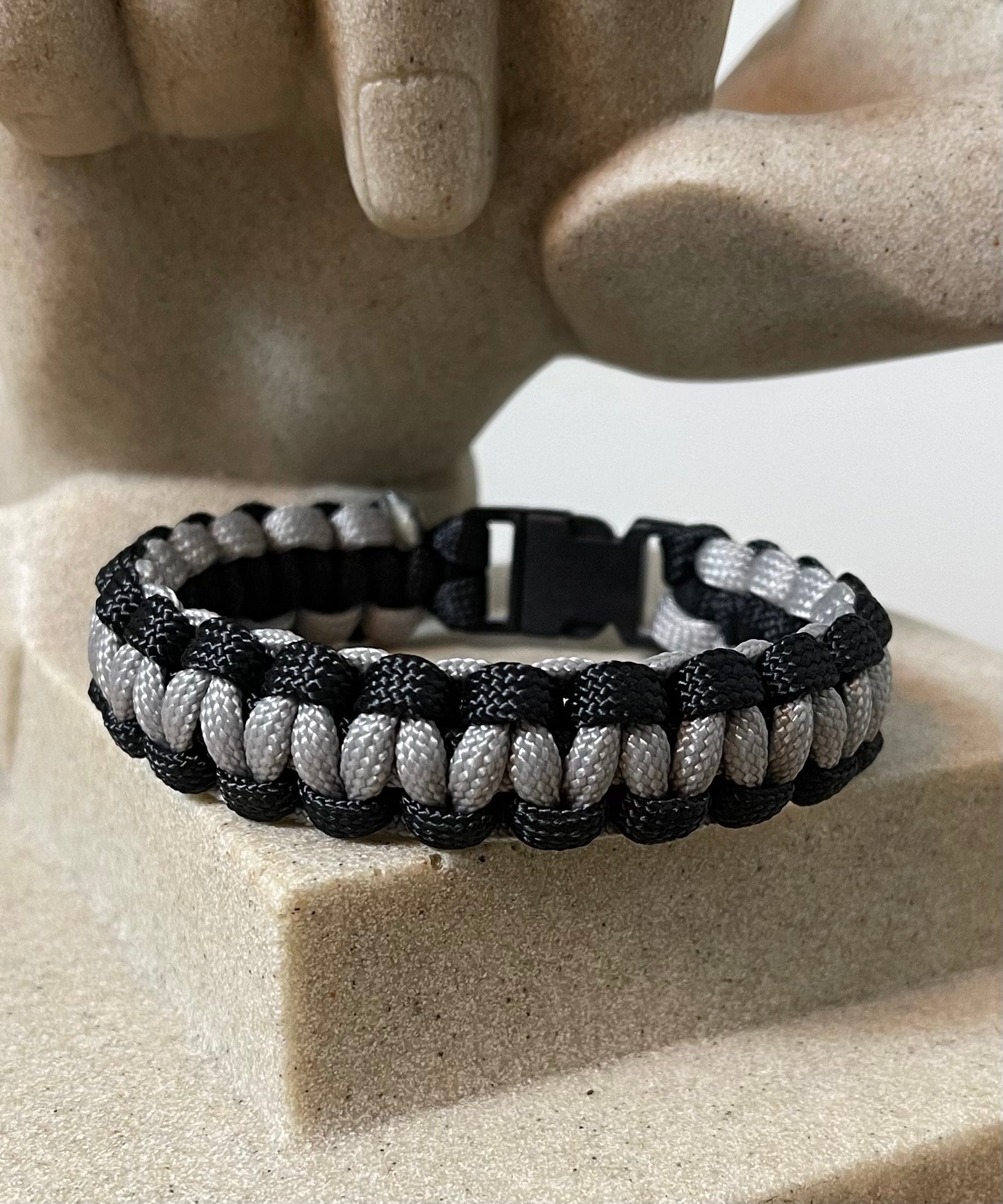 Cobra Style - Paracord Bracelet - Gray - Black Color - Made to Order – Plastic - Metal Buckle – Show Your Team Spirit