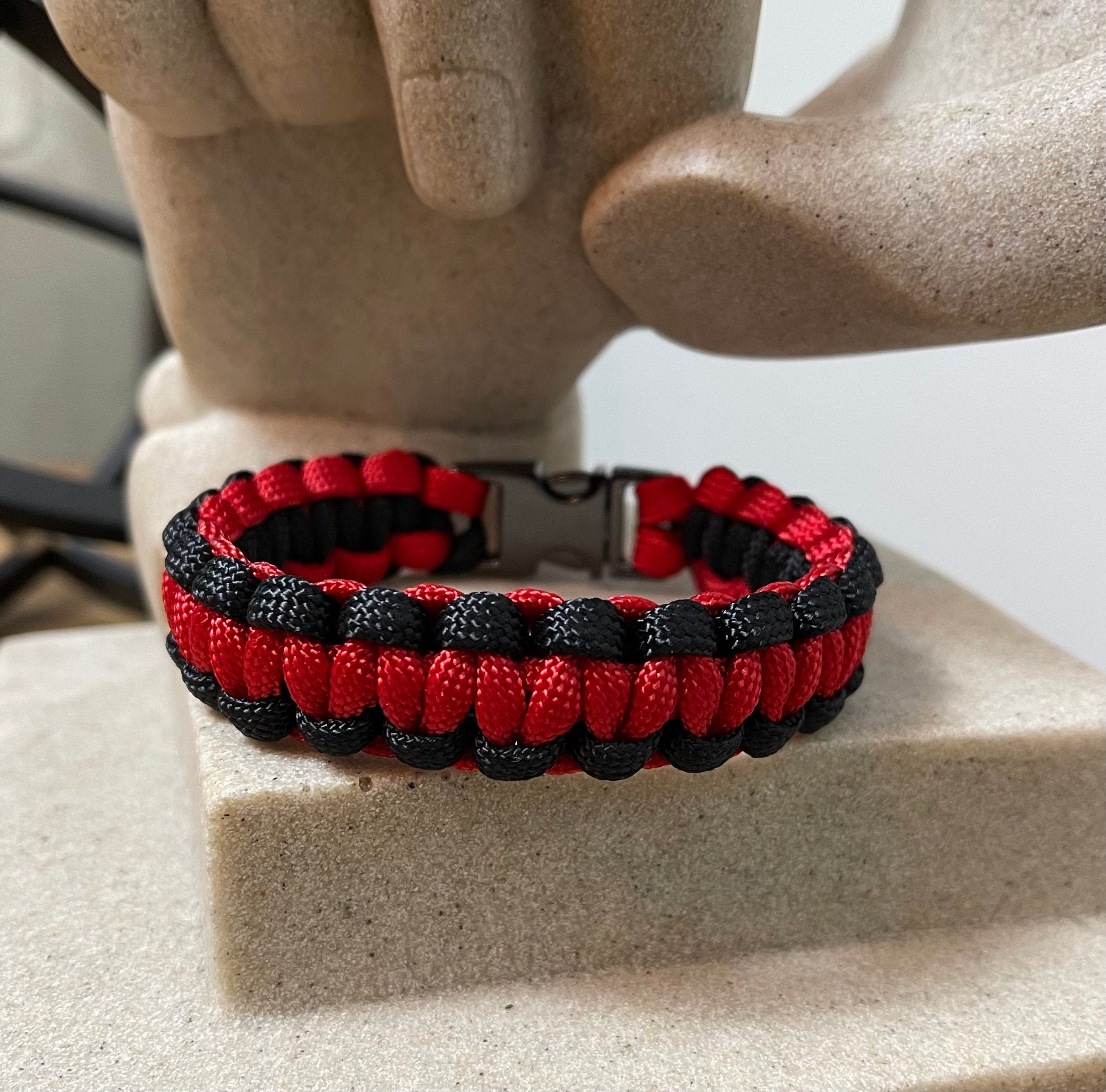 Cobra Style - Paracord Bracelet - Red and Black Colors - Made to Order – Plastic - Metal Buckle – Show Your Team Spirit