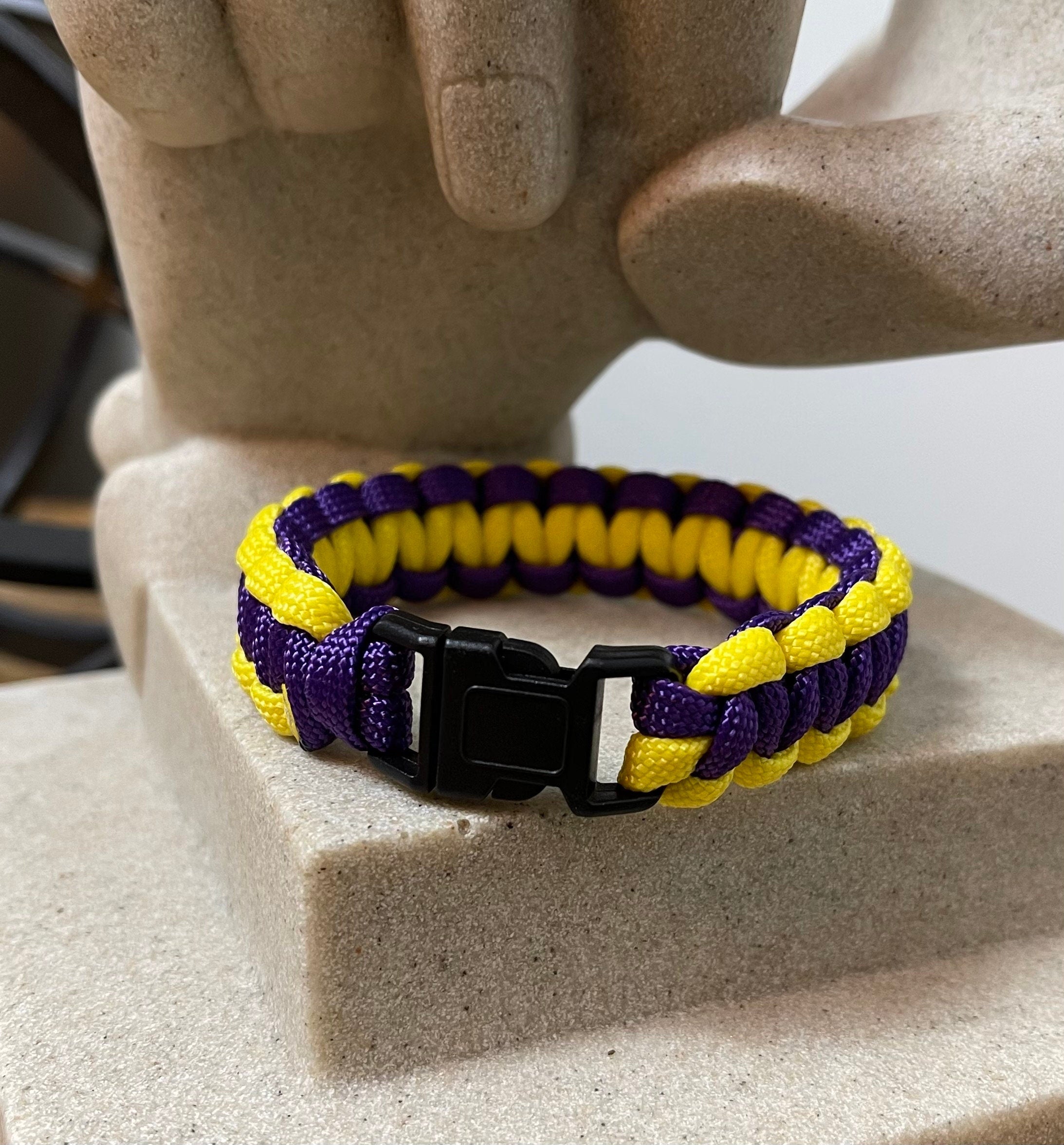 Cobra Style - Paracord Bracelet - Purple - Banana Yellow Color - Made to Order – Plastic - Metal Buckle - Show Your Team Spirit