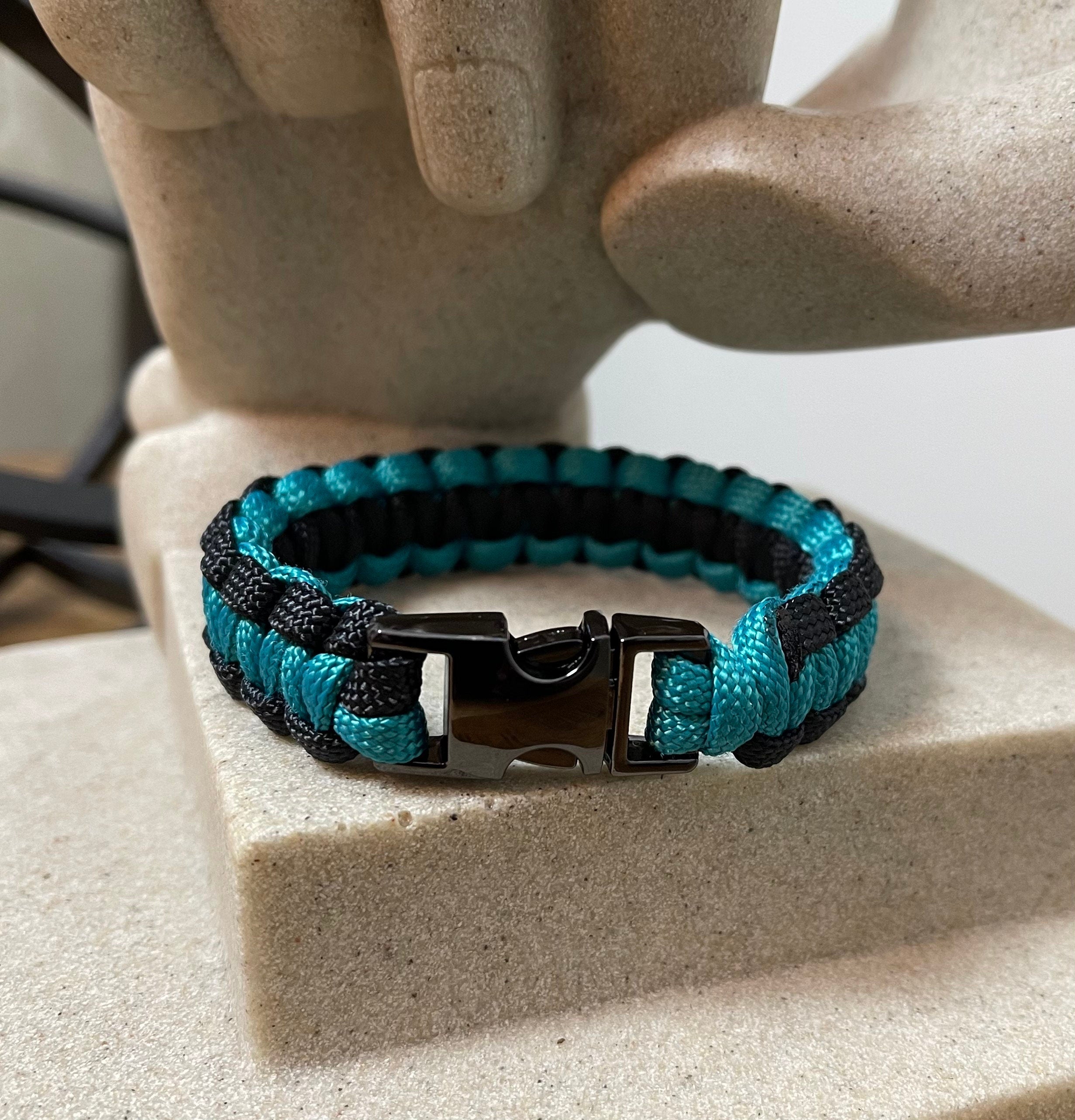 Cobra Style - Paracord Bracelet - Teal - Black Color - Made to Order – Plastic - Metal Buckle – Show Your Team Spirit
