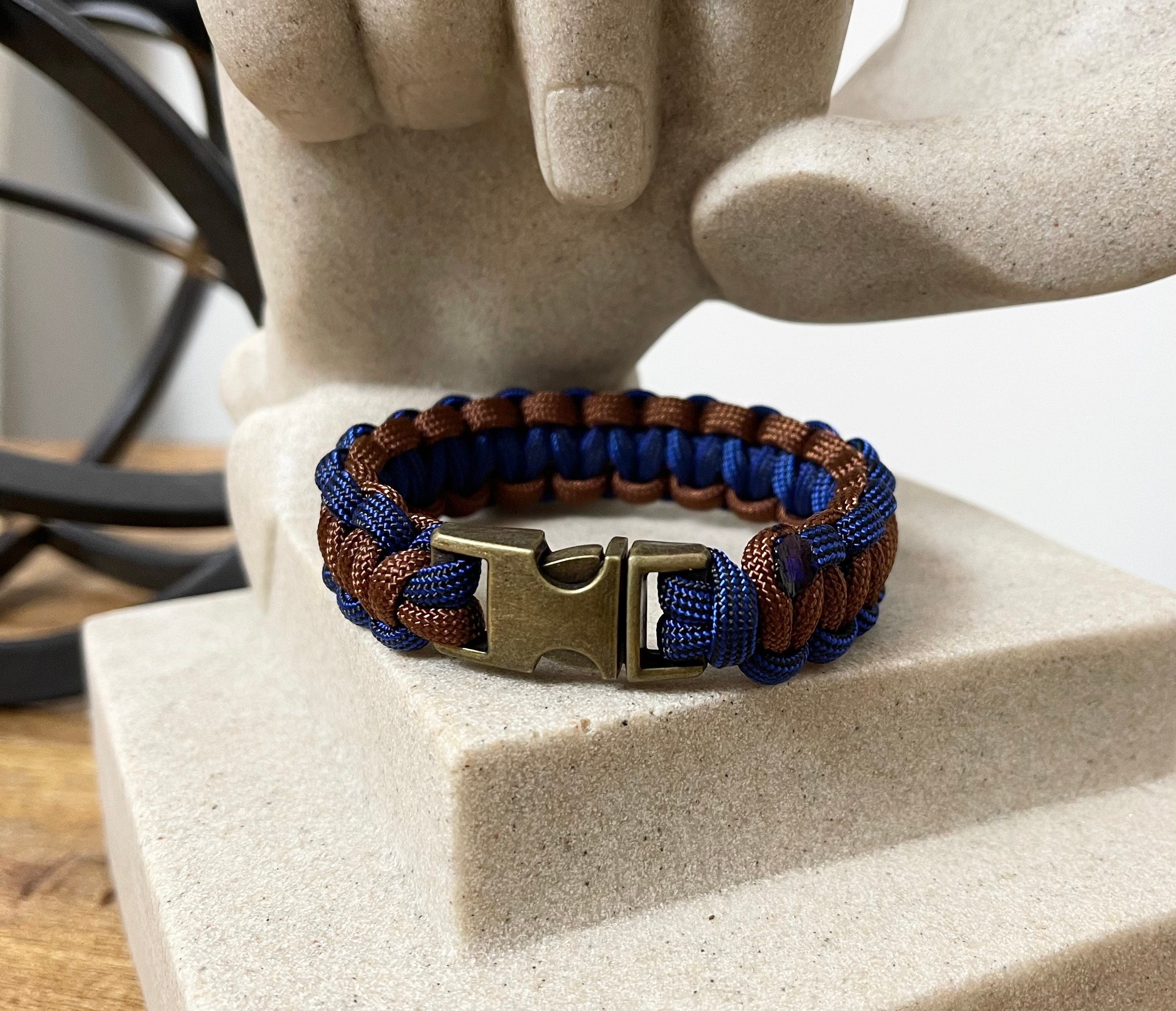 Cobra Style - Paracord Bracelet - Brown - Navy Blue Color - Made to Order – Plastic - Metal Buckle – Show Your Team Spirit