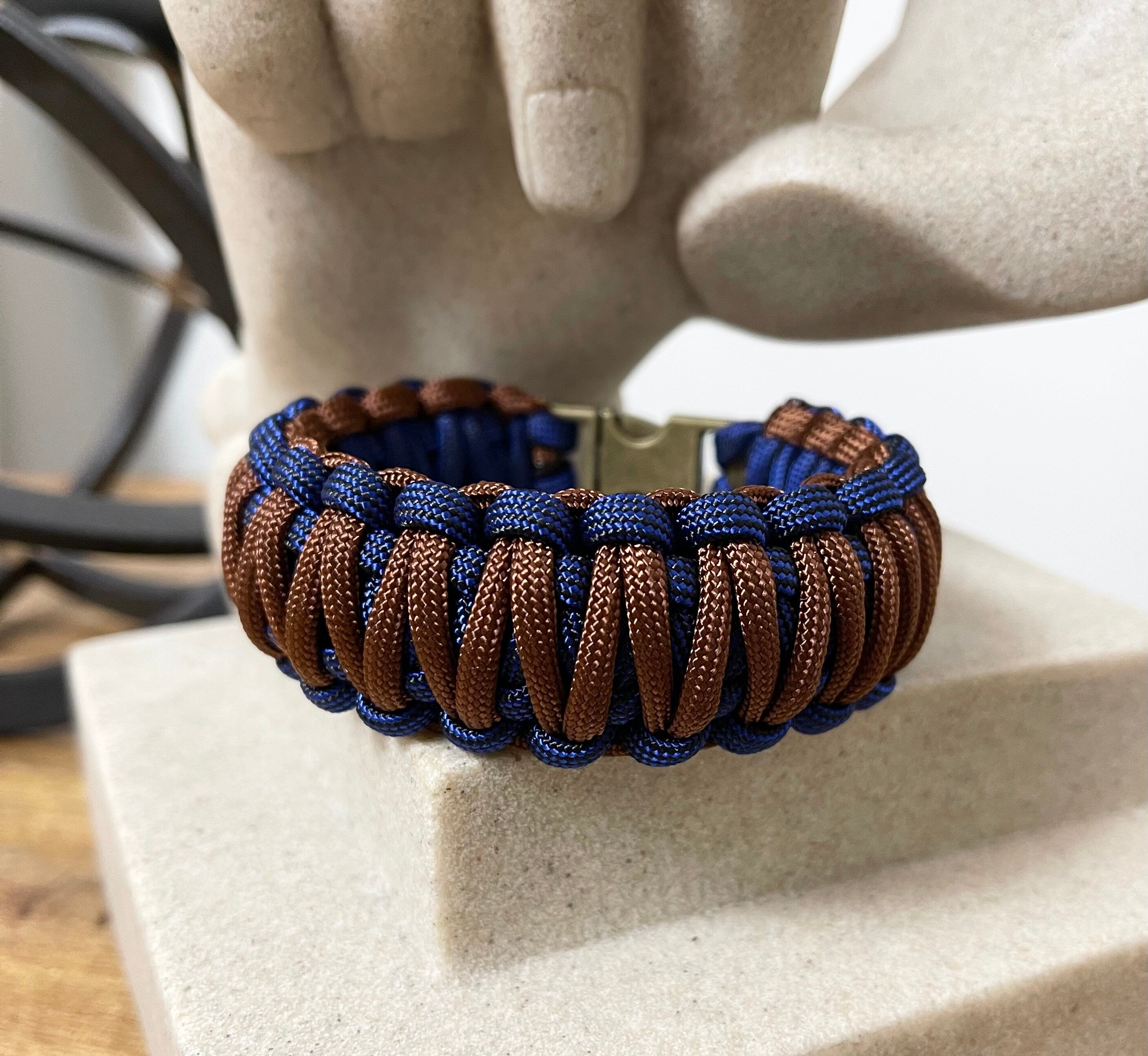 Paracord Bracelet - King Cobra - Queen Cobra - Cocoa Blue - 550 Paracord Jewelry, 3/8” Metal Bucket, Unisex Gift, Made to Order